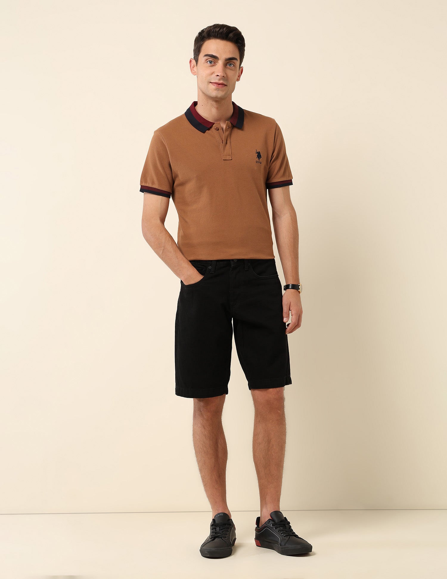 Slim Fit Solid Polo Shirt Brown - U.S. Polo Assn. India | Large