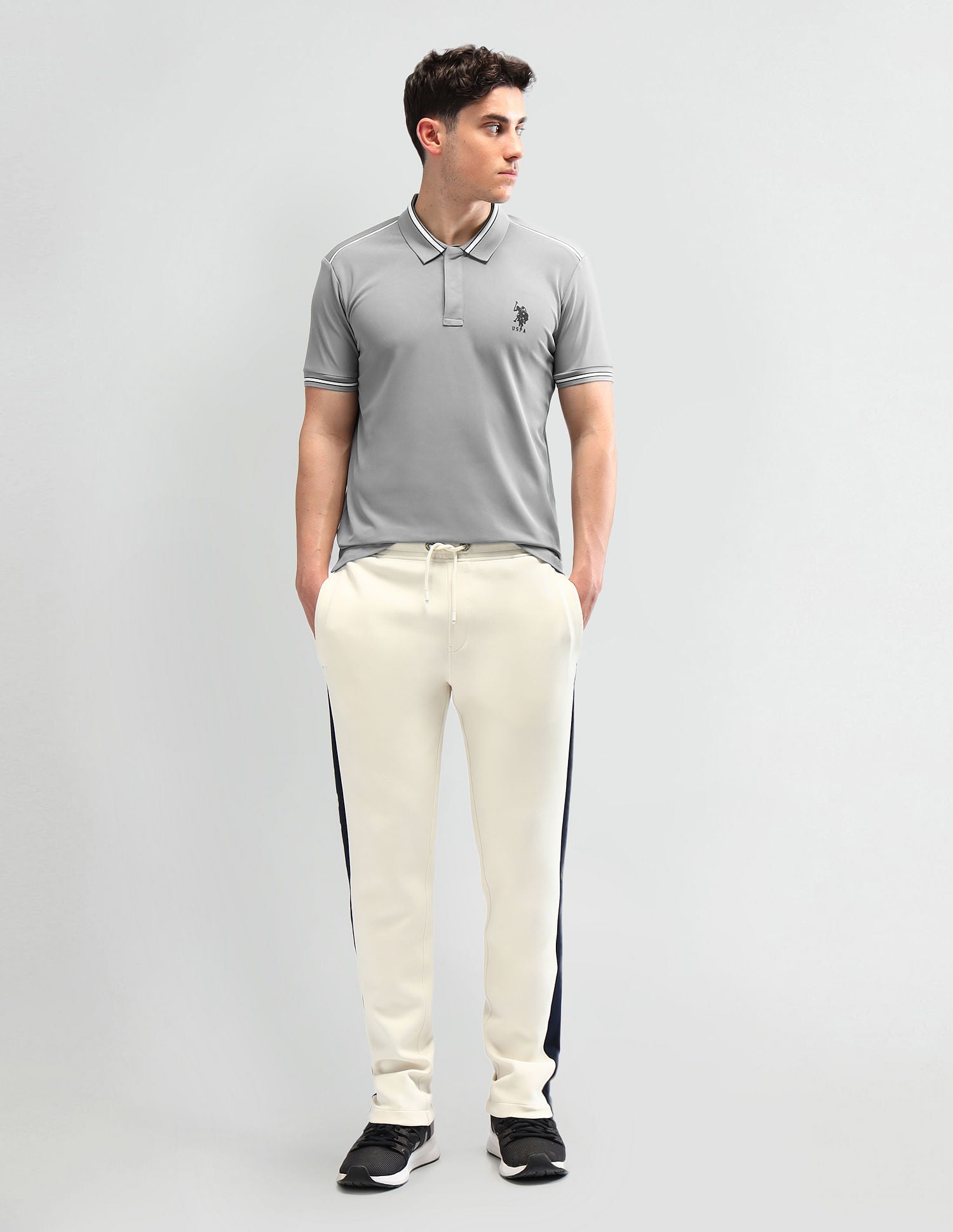 Slim Fit Solid Polo Shirt Dark Grey - U.S. Polo Assn. India | Large