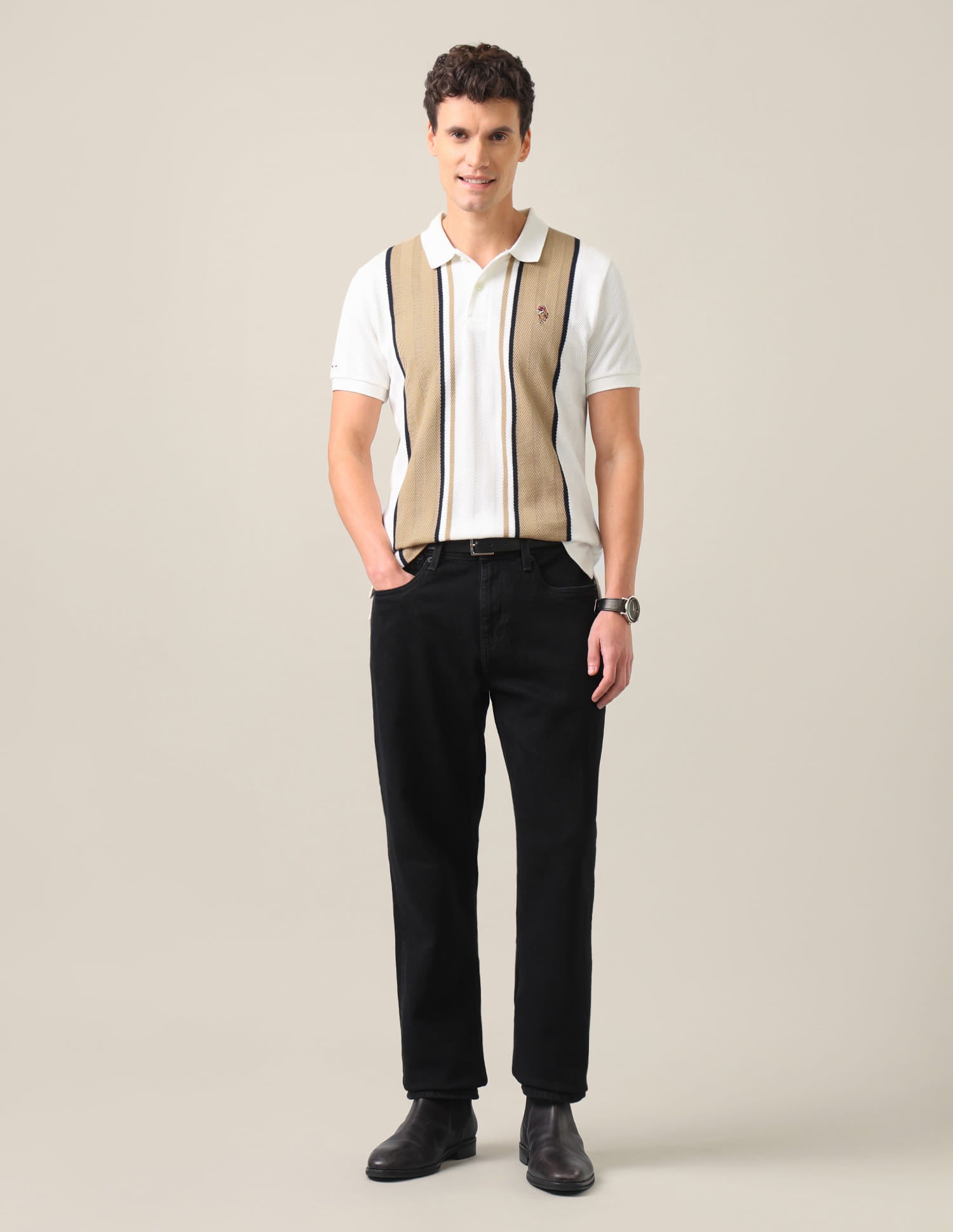 Vertical Striped Slim Fit Polo Shirt Ivory - U.S. Polo Assn. India | Large