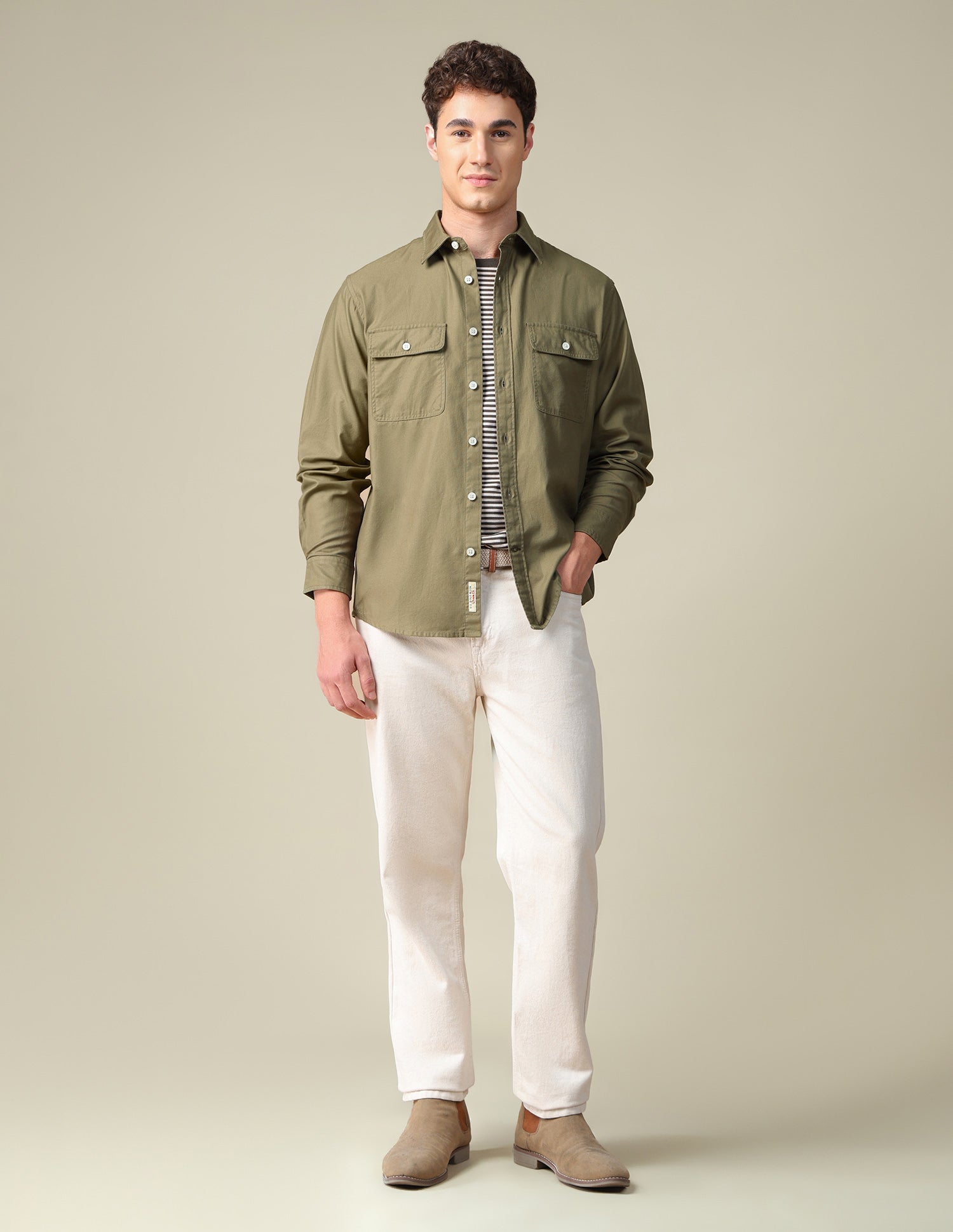 Twill Regular Fit Shirt Khaki - U.S. Polo Assn. India | Large