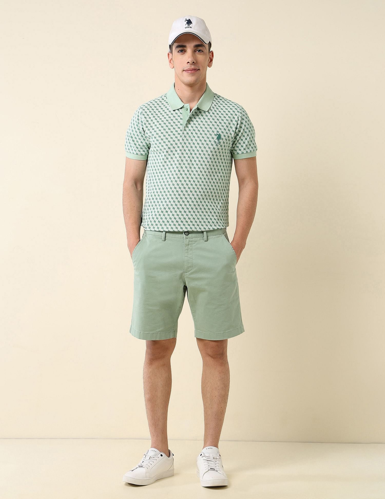 All-Over Printed Slim Fit Polo Shirt Light Green - U.S. Polo Assn. India | Large