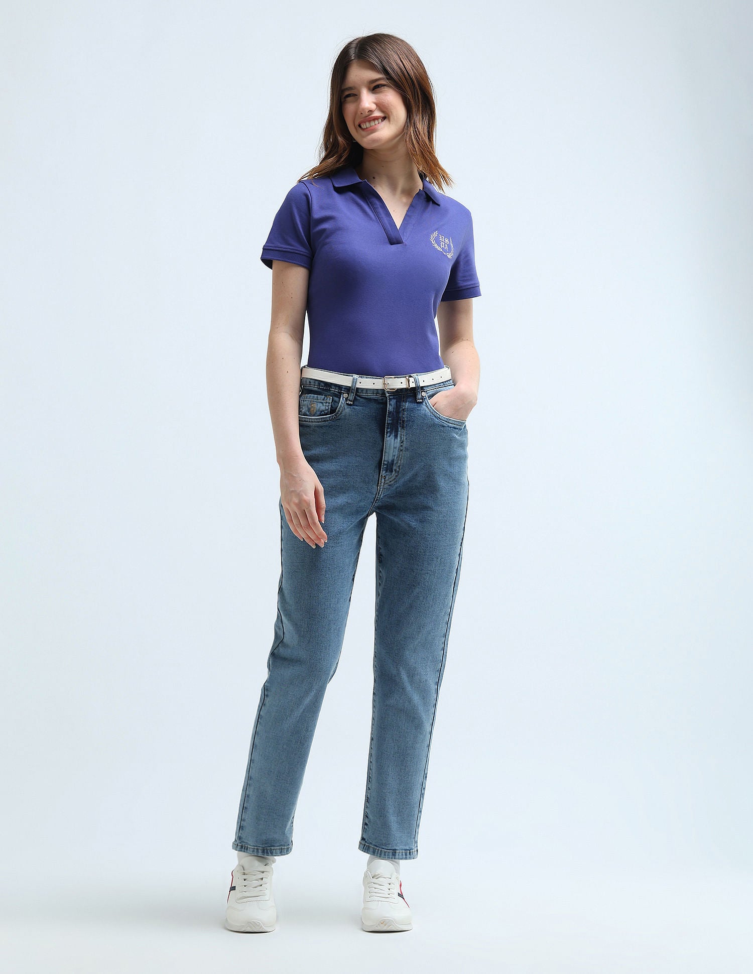 High Rise Mom Fit Jeans Light Blue - U.S. Polo Assn. India | Large