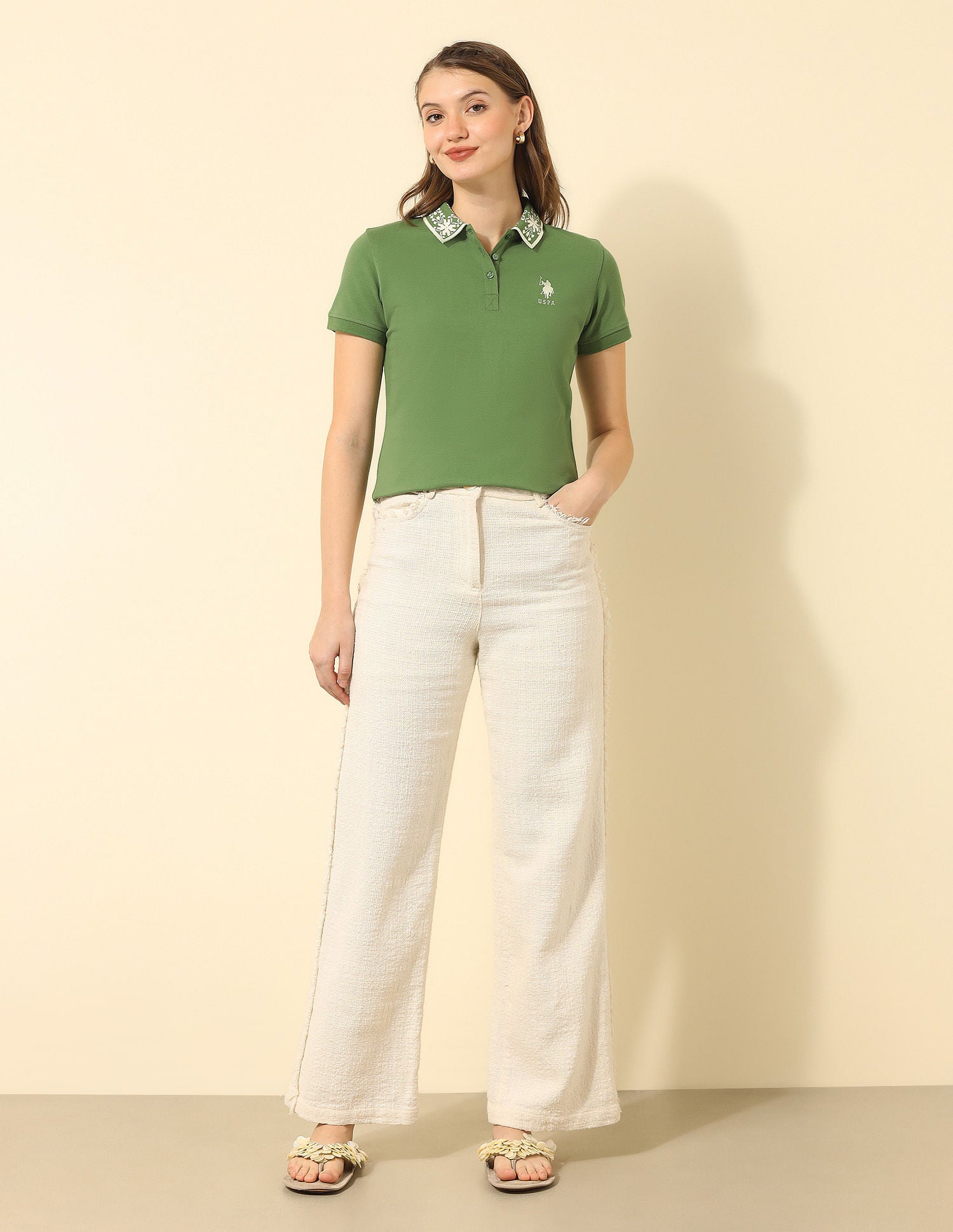 Jacquard Collar Regular Fit Polo Shirt Olive - U.S. POLO ASSN. | Large