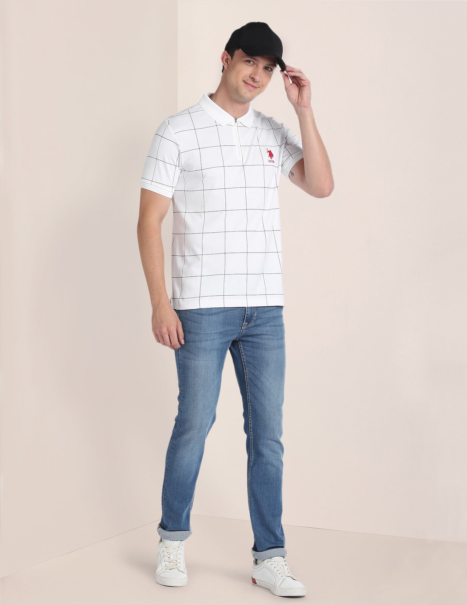 Slim Fit Check Polo Shirt White - U.S. Polo Assn. India | Large