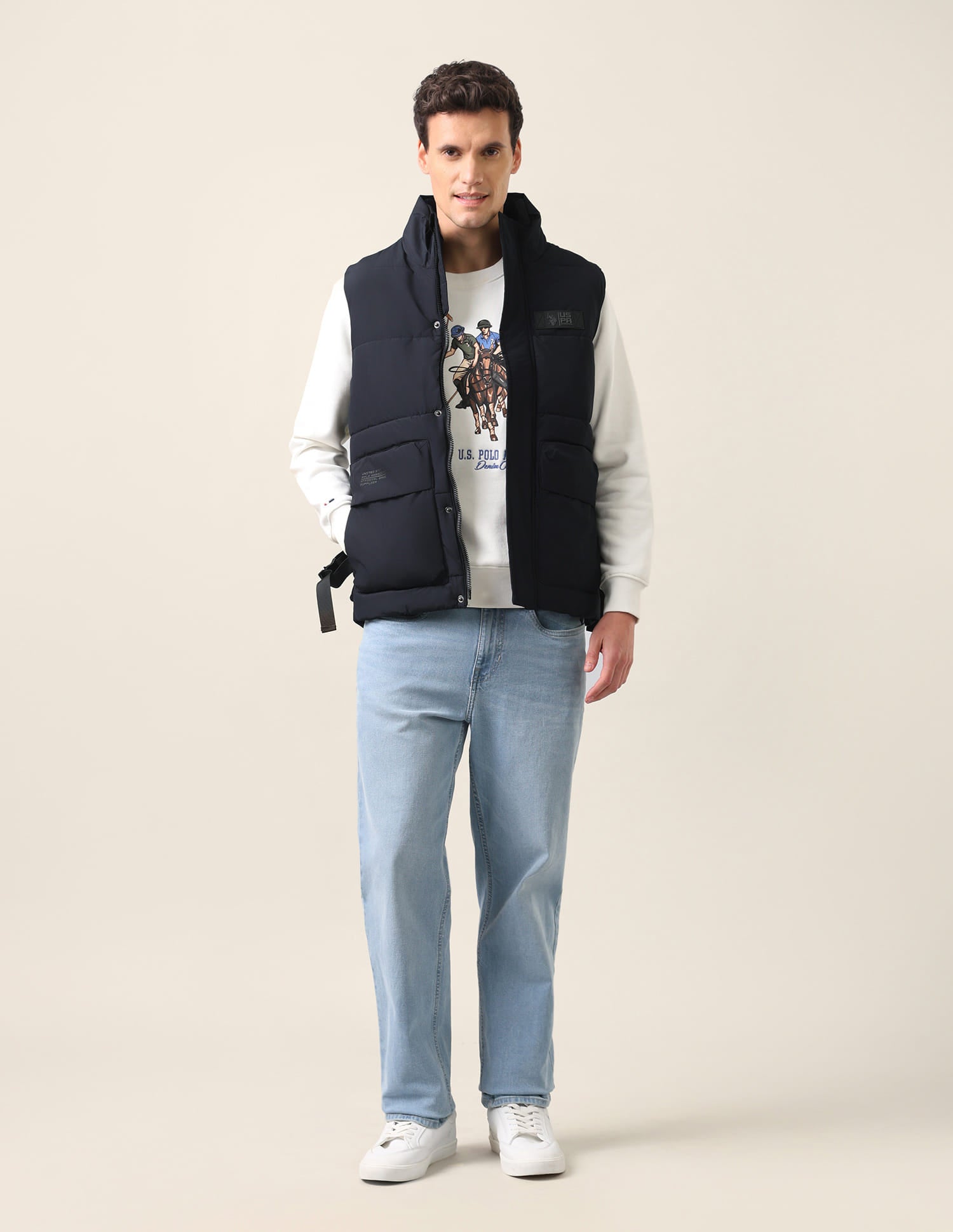 Regular Fit Solid Padded Jacket Navy - U.S. Polo Assn. India | Large