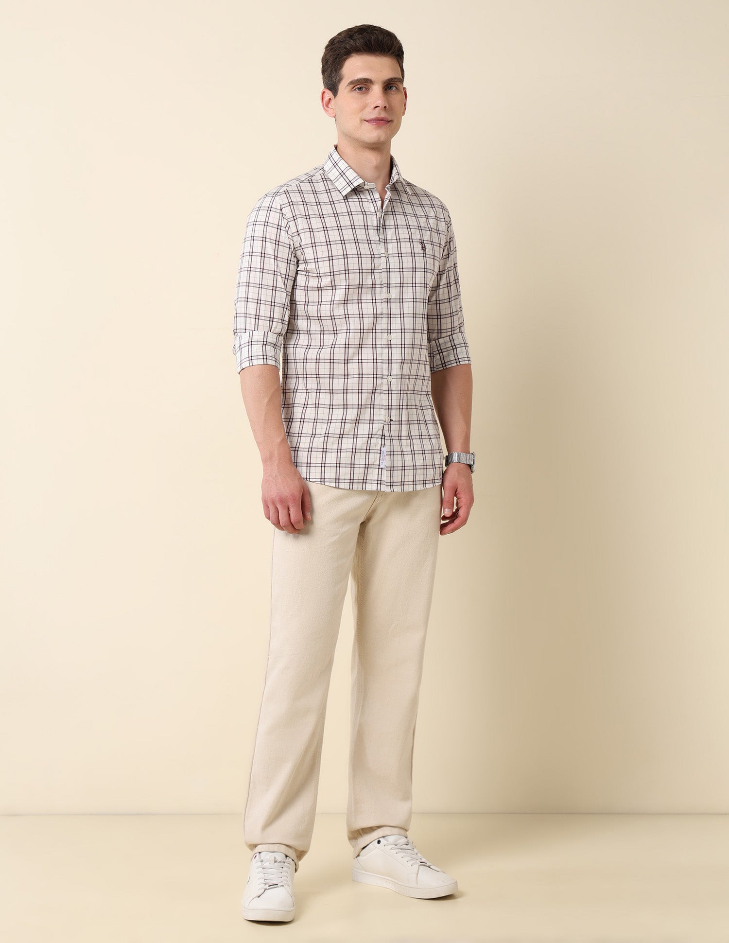 Grid Tattersall Checked Tailored Fit Shirt Maroon - U.S. Polo Assn. India | Large