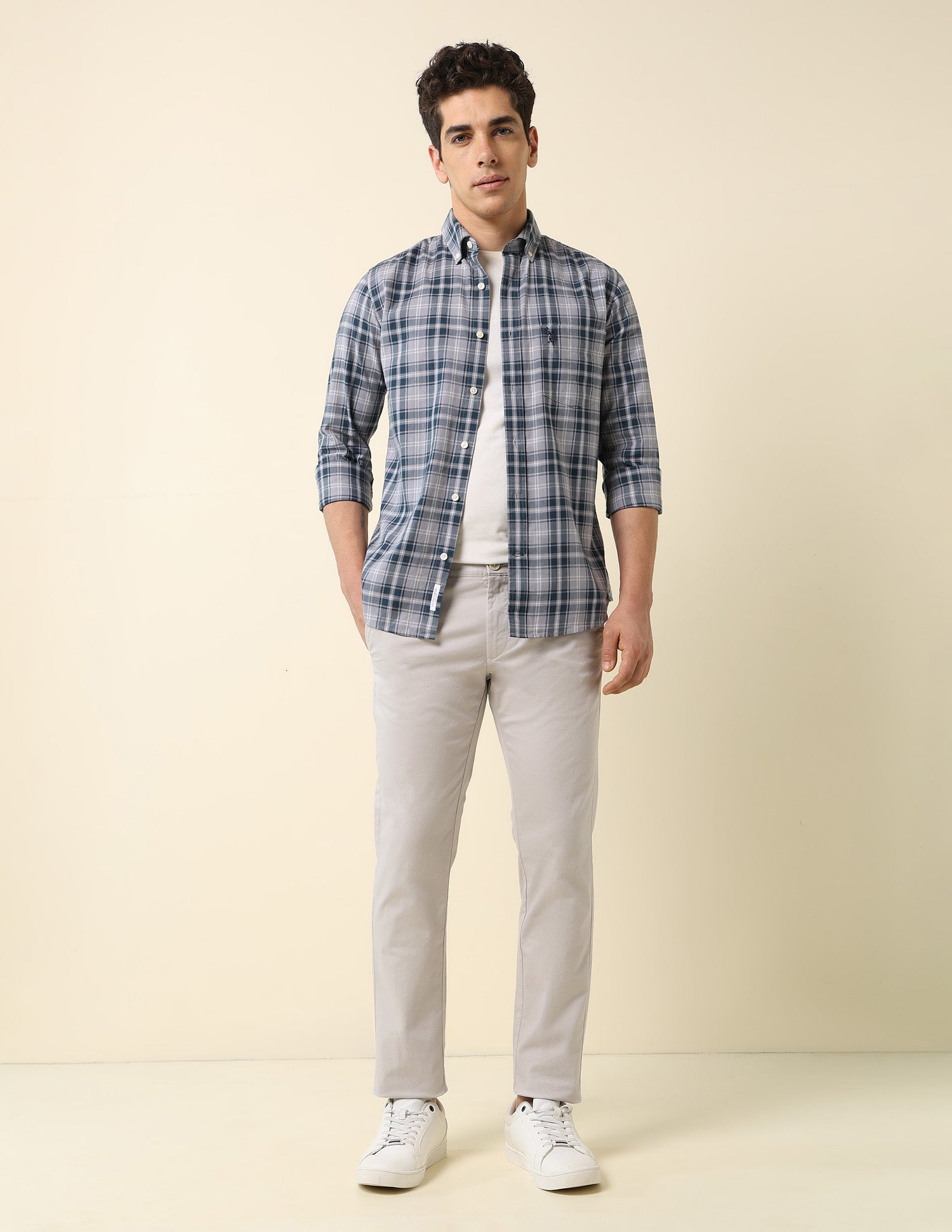 Denver Slim Fit Satin Print Trousers Light Grey - U.S. Polo Assn. India | Large