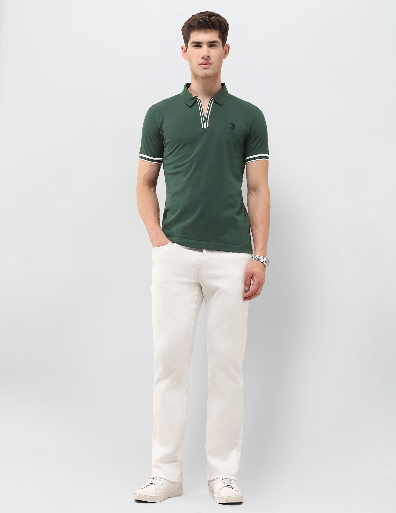 Solid Slim Fit Polo Shirt Green - U.S. Polo Assn. India | Large