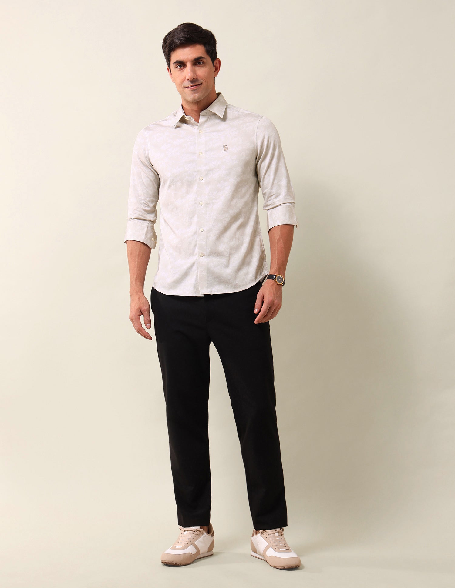 All-Over Printed Tailored Fit Shirt Khaki - U.S. Polo Assn. India | Large