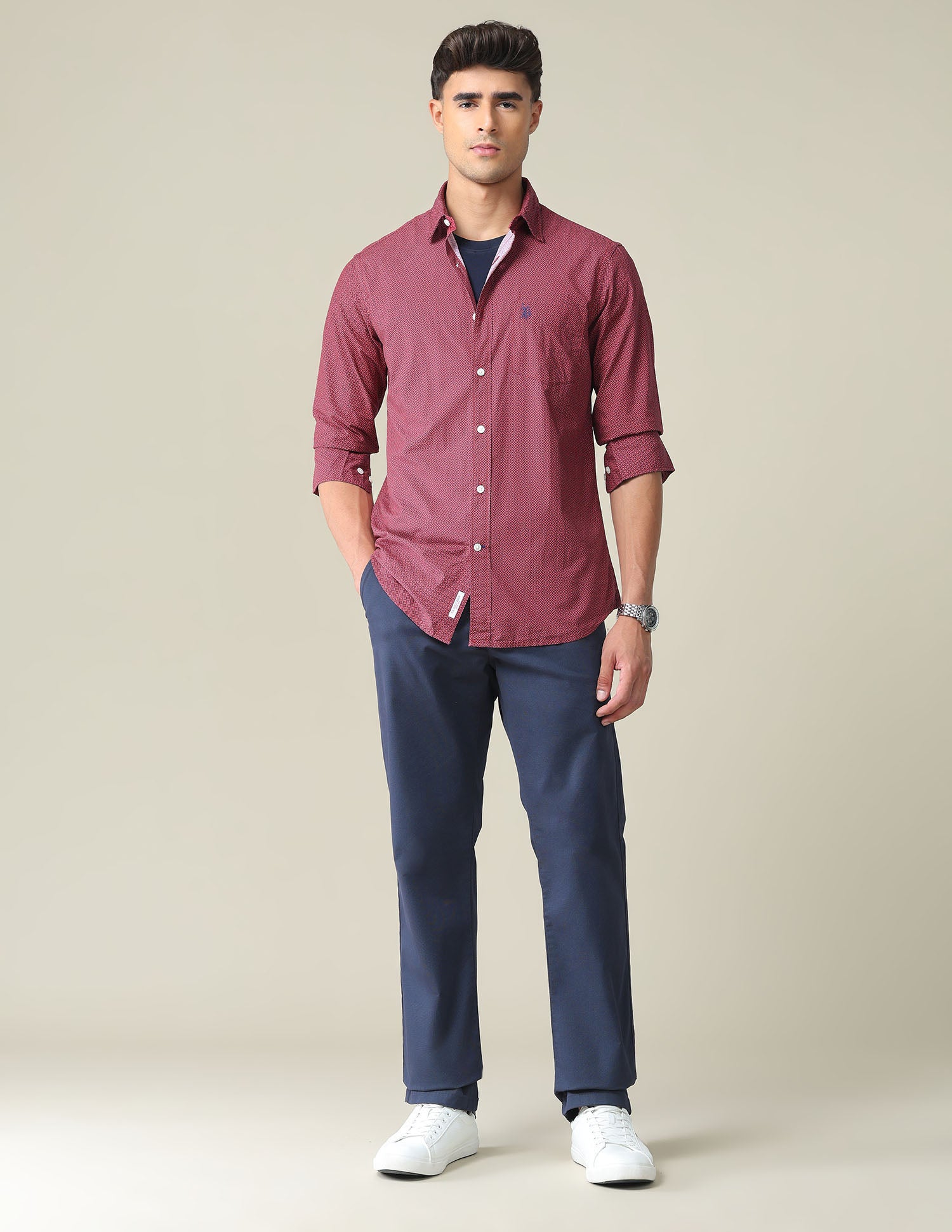 Spread Collar Geometric Shirt Red - U.S. POLO ASSN. | Large