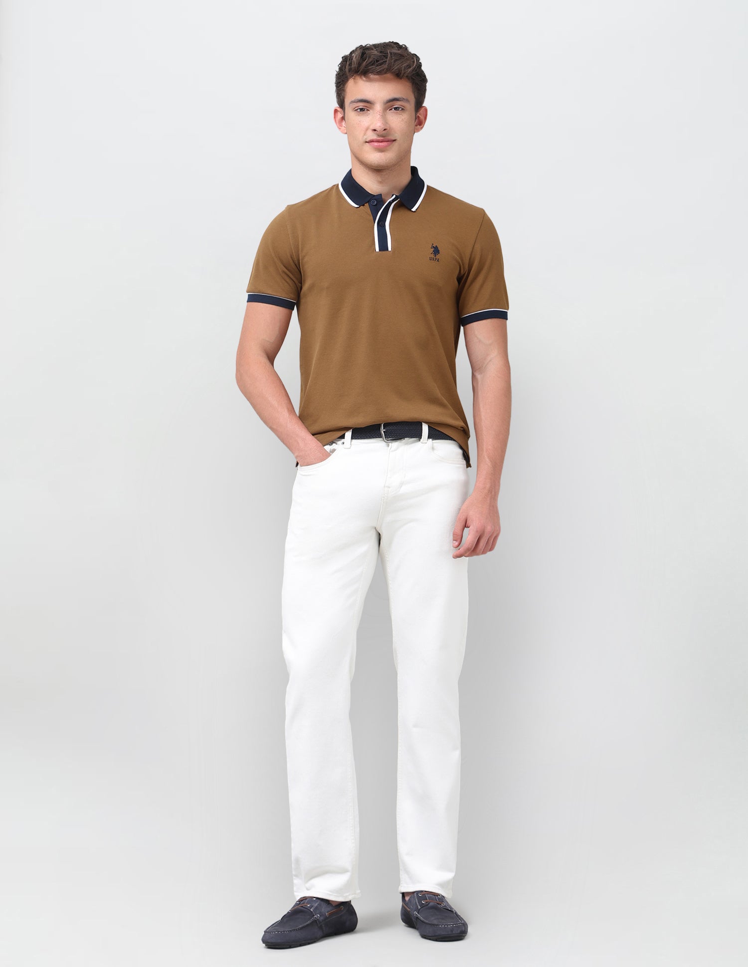Solid Slim Fit Polo Shirt Brown - U.S. Polo Assn. India | Large