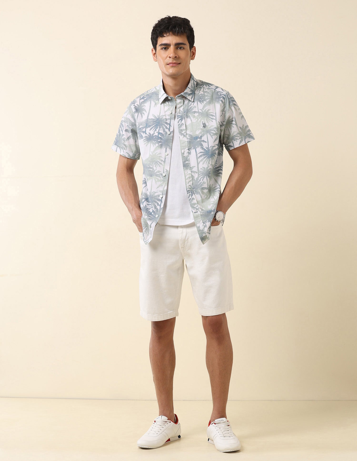 Tropical Printed Pure Cotton Shirt Green - U.S. Polo Assn. India | Large
