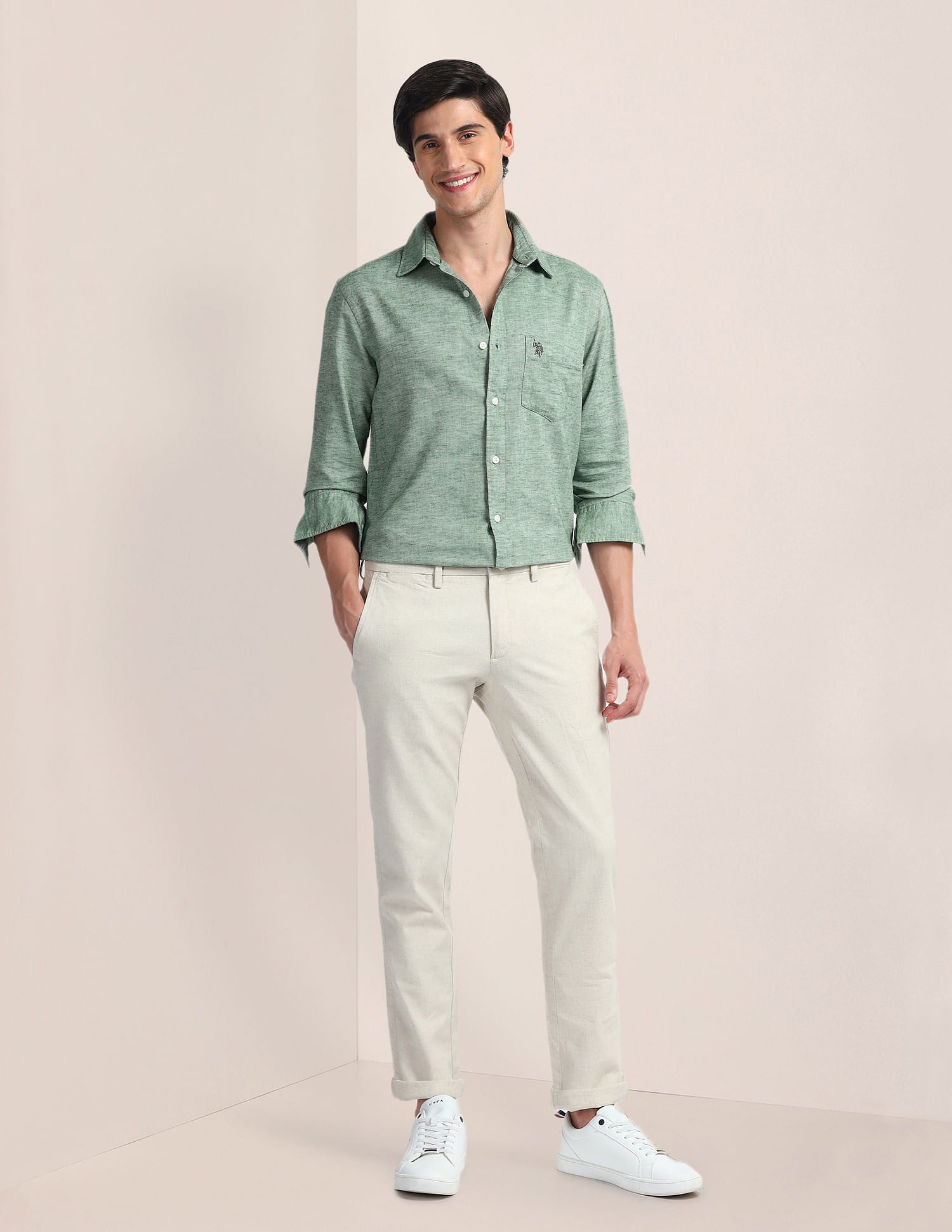 Heathered Dobby Shirt Green - U.S. POLO ASSN. | Large