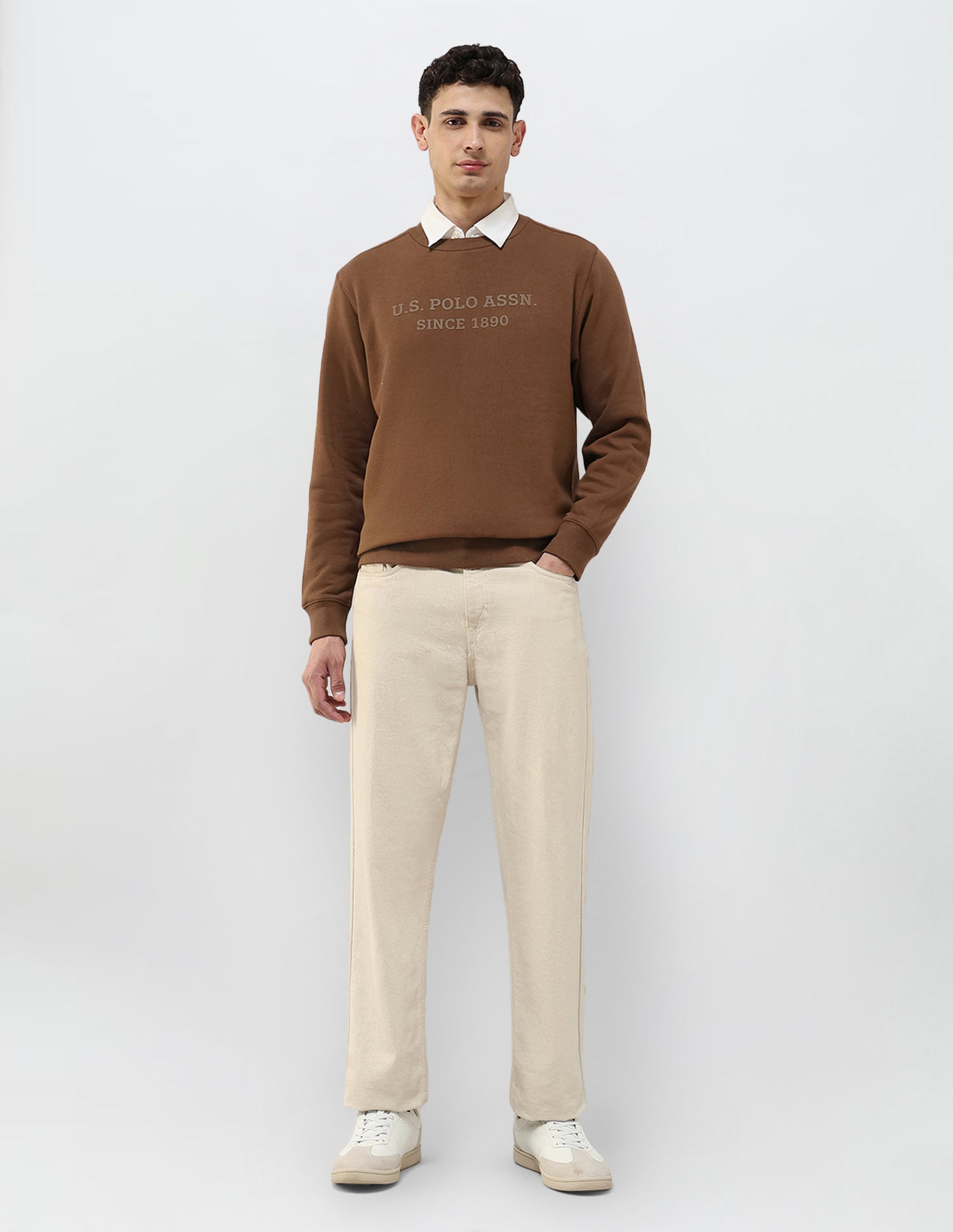 Brand Embossed Regular Fit Sweatshirt Dark Brown - U.S. POLO ASSN. | Large