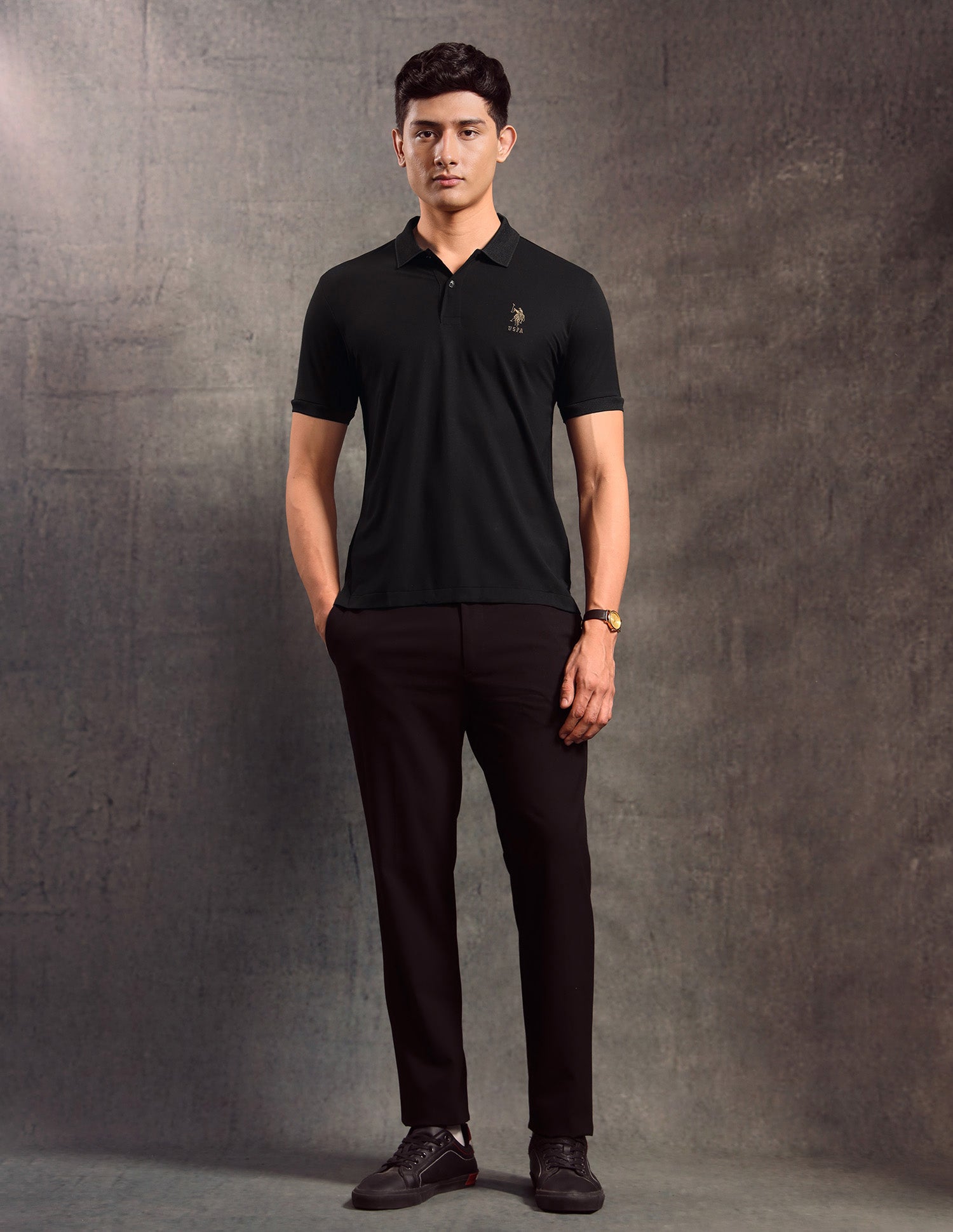 Solid Regular Fit Polo shirt Black - U.S. POLO ASSN. | Large