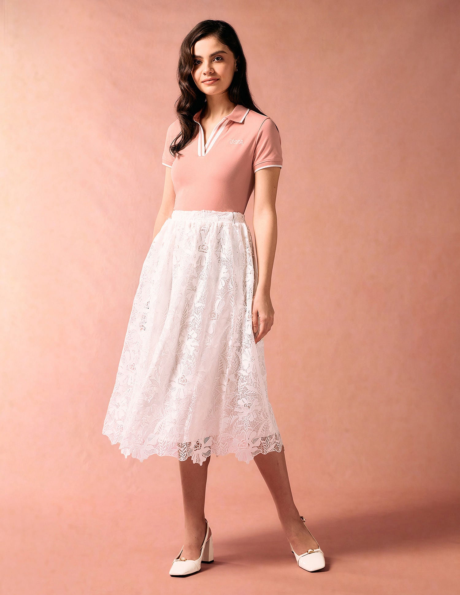 Open Placket Pique Polo Shirt Peach - U.S. POLO ASSN. | Large