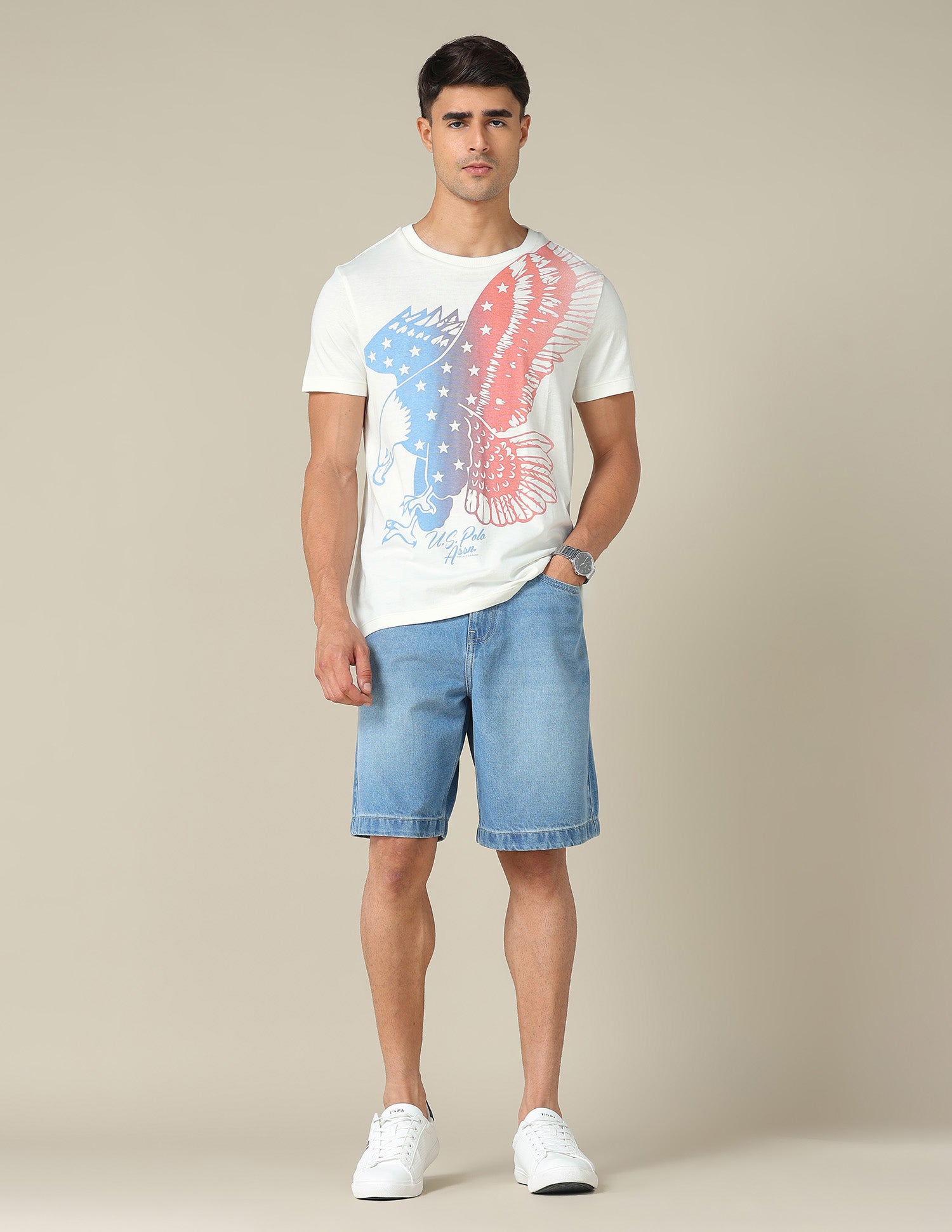 Graphic Printed Muscle Fit T-Shirt Ivory - U.S. POLO ASSN. | Large