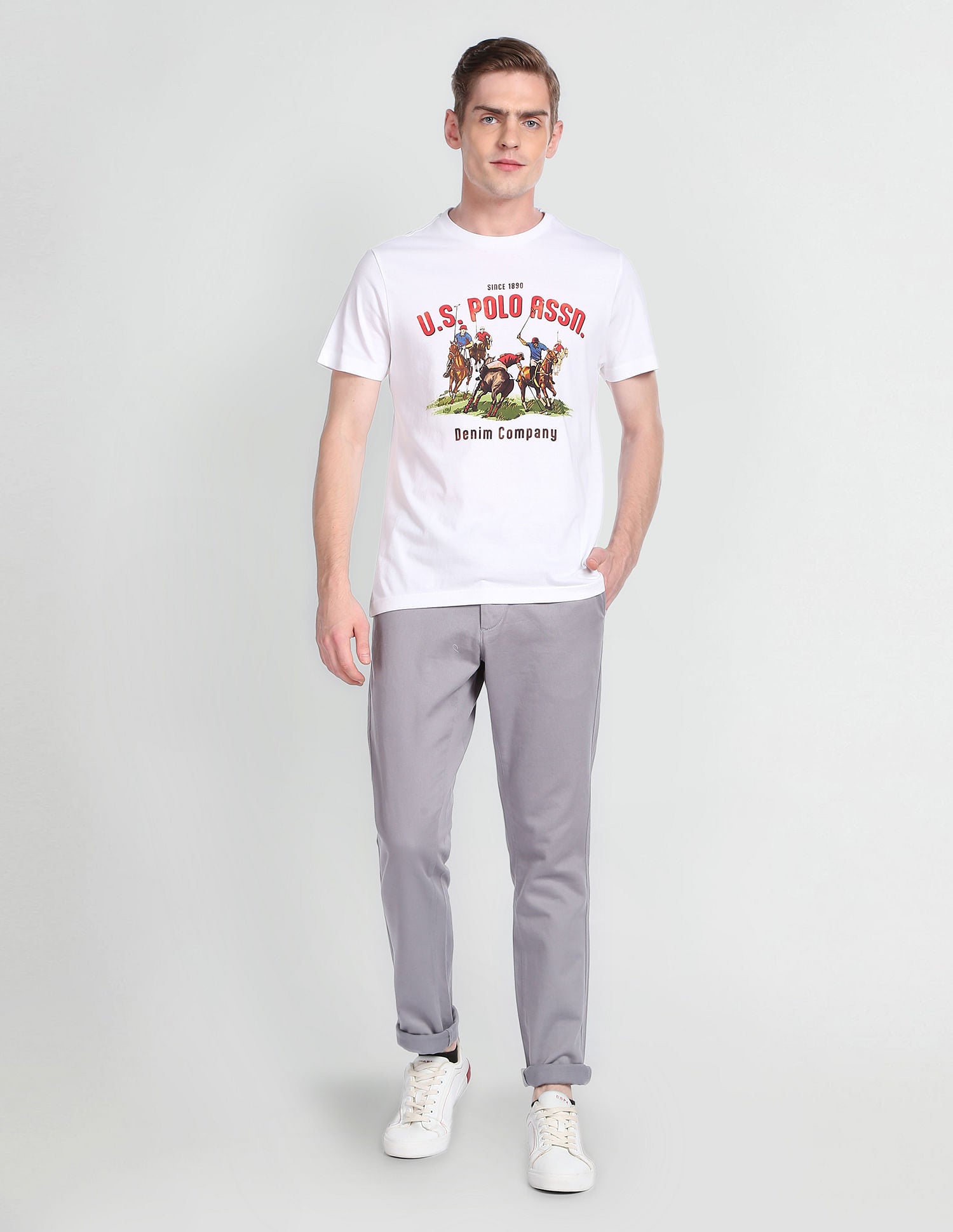 Bold Print Crew Neck T-Shirt White - U.S. POLO ASSN. | Large