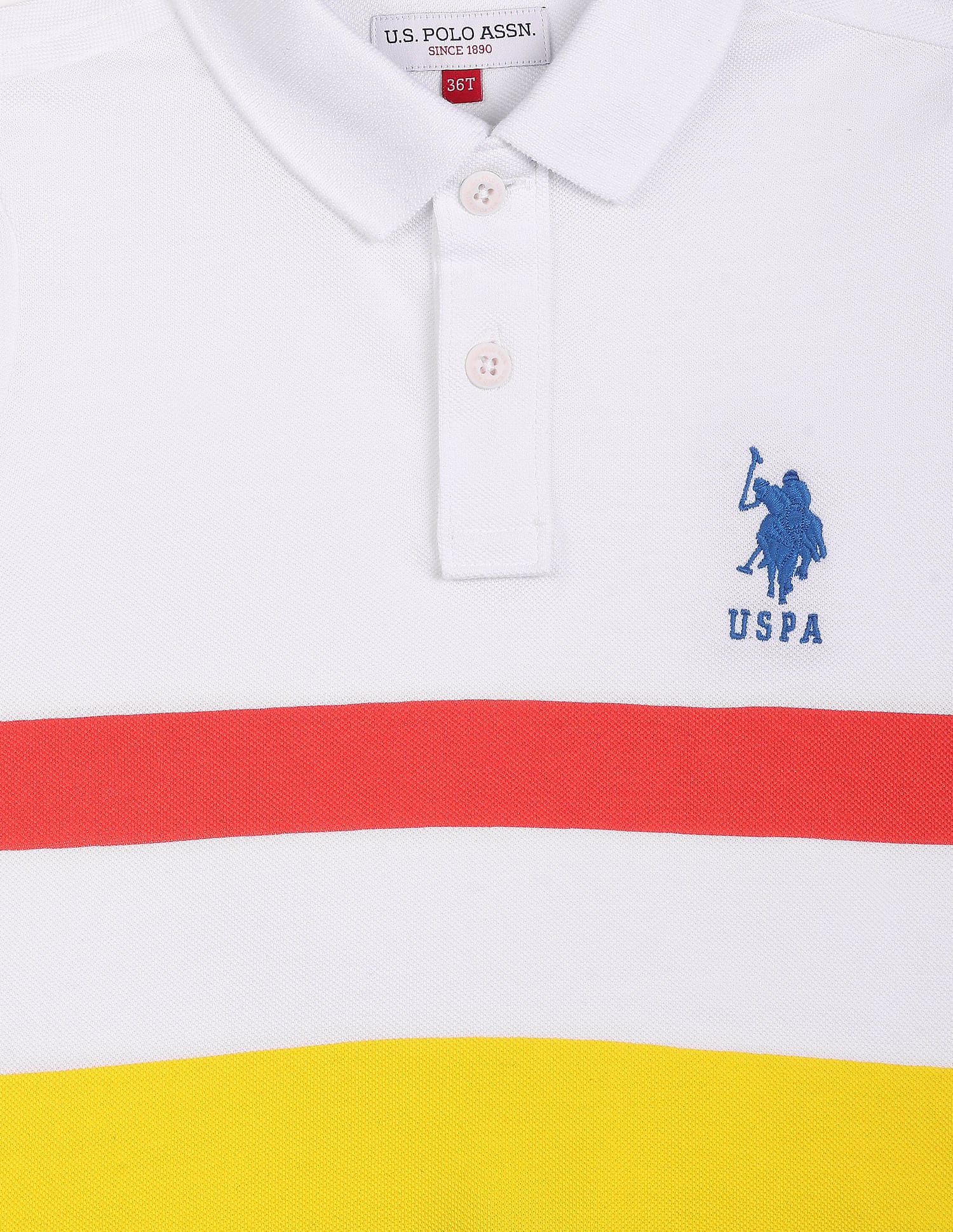 Vertical Striped Cotton Polo Shirt White and Orange - U.S. POLO ASSN. | Large