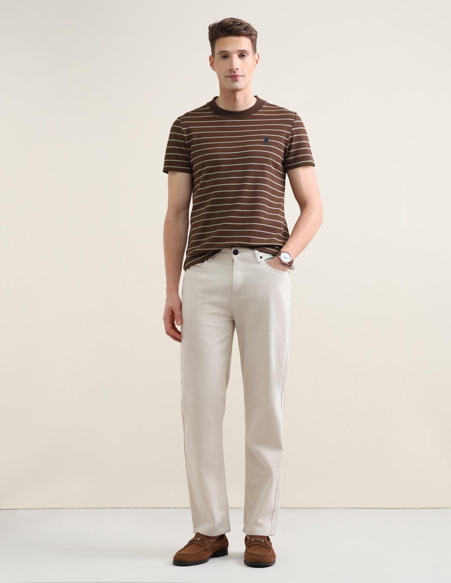 Horizontal Striped Slim Fit T-Shirt Brown - U.S. Polo Assn. India | Large