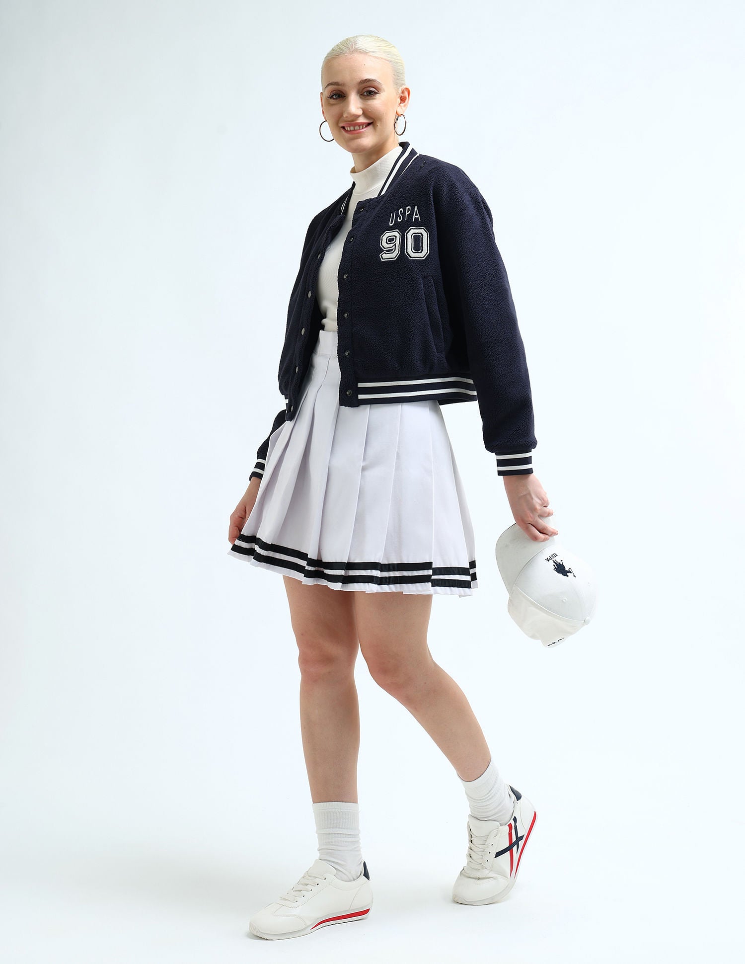 Solid Faux Fur Varsity Jacket Navy - U.S. POLO ASSN. | Large