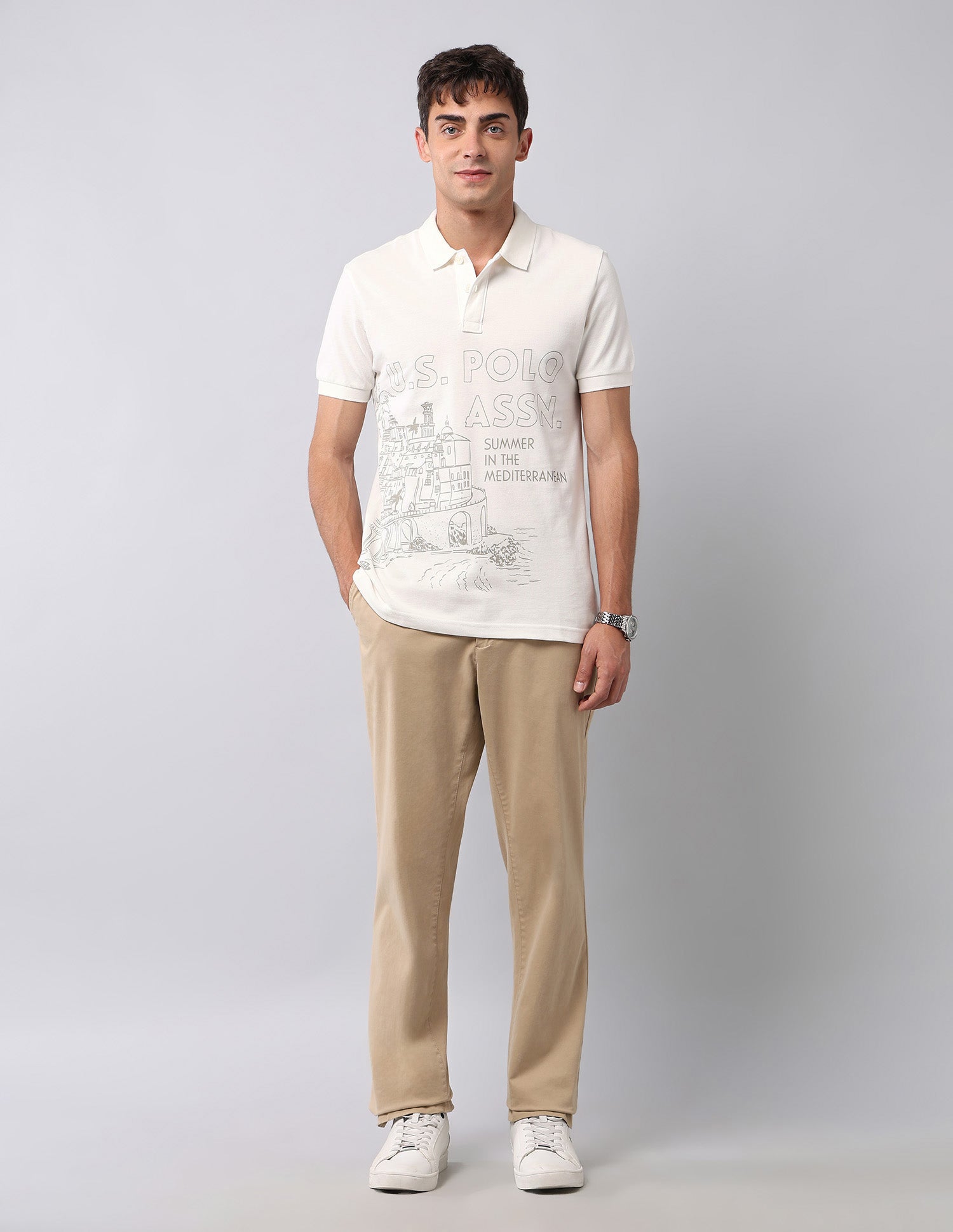 Graphic Printed Muscle Fit Polo Shirt Ivory - U.S. POLO ASSN. | Large