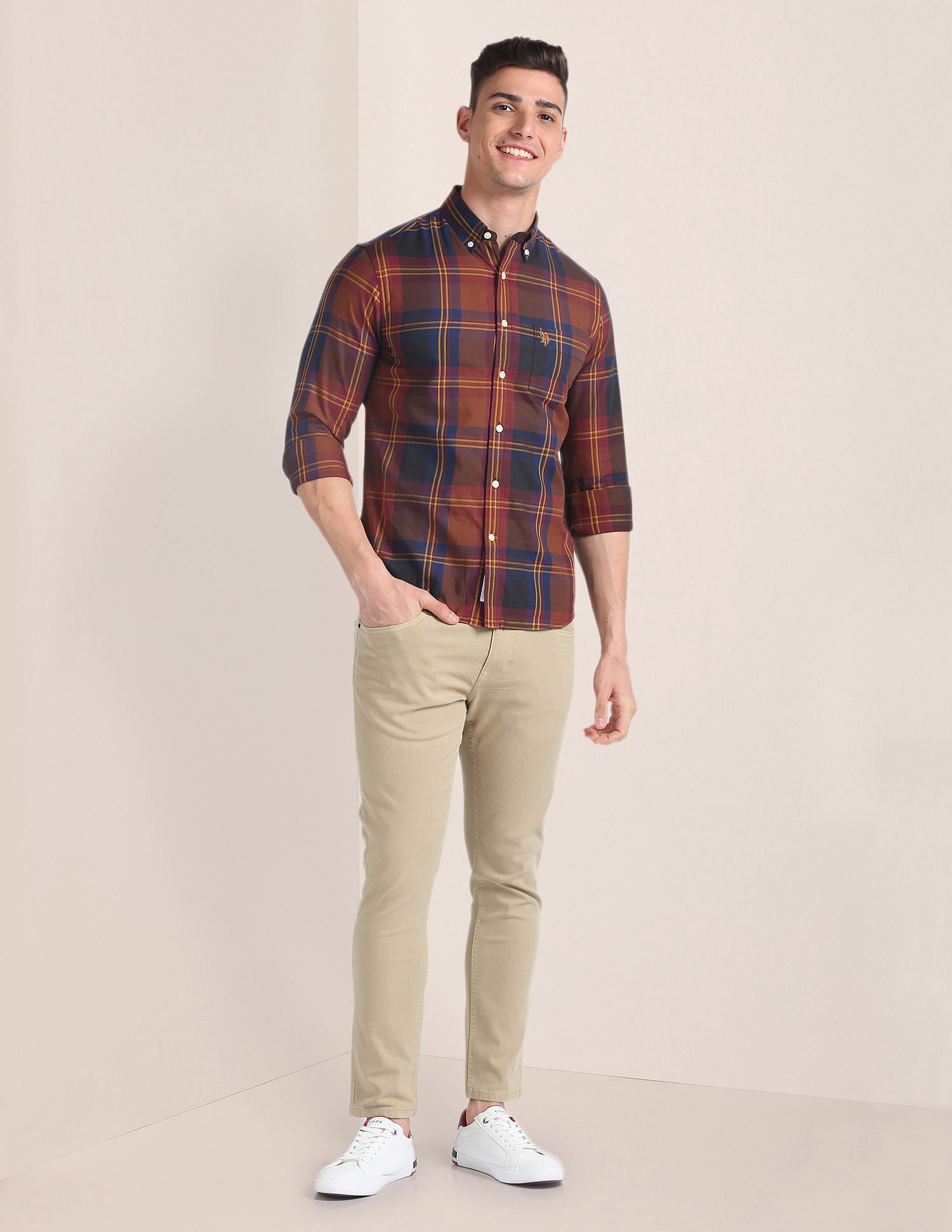 Premium Cotton Tartan Check Shirt Maroon - U.S. Polo Assn. India | Large