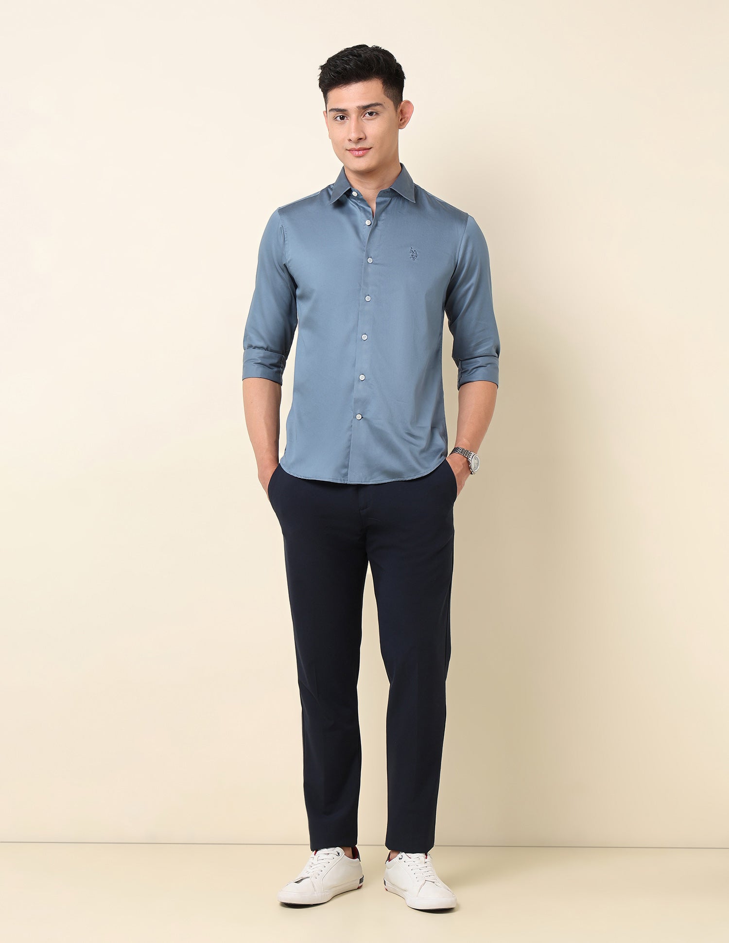 Pure Cotton Tailored Fit Shirt Blue - U.S. Polo Assn. India | Large