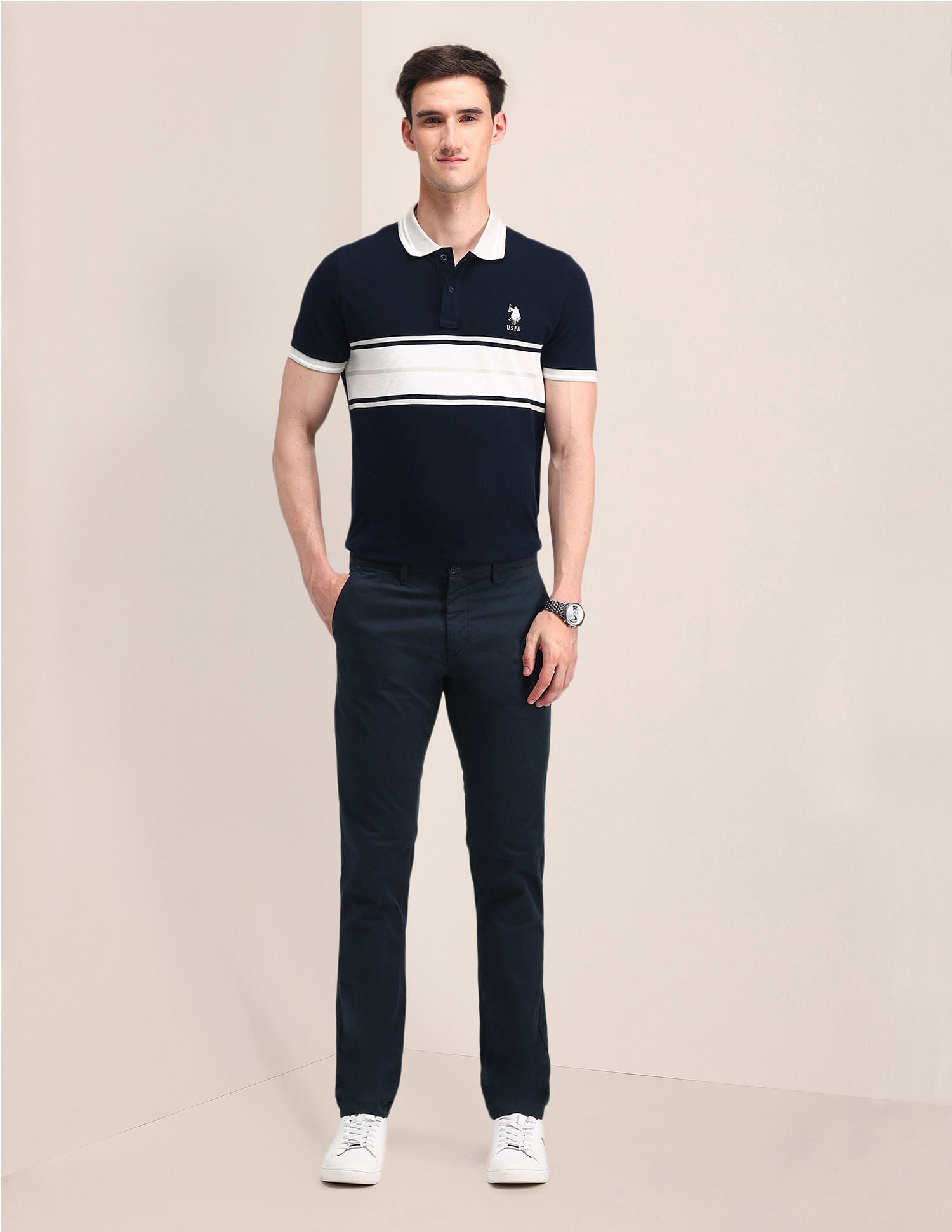 Mid Rise Regular Fit Trousers Blue - U.S. POLO ASSN. | Large