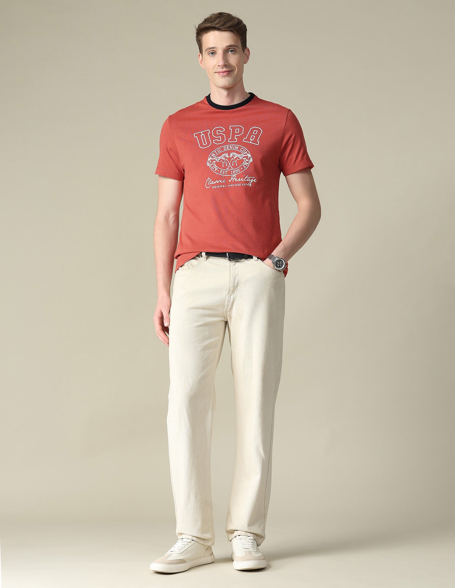 Graphic Brand Printed Slim Fit T-Shirt Red - U.S. Polo Assn. India | Large