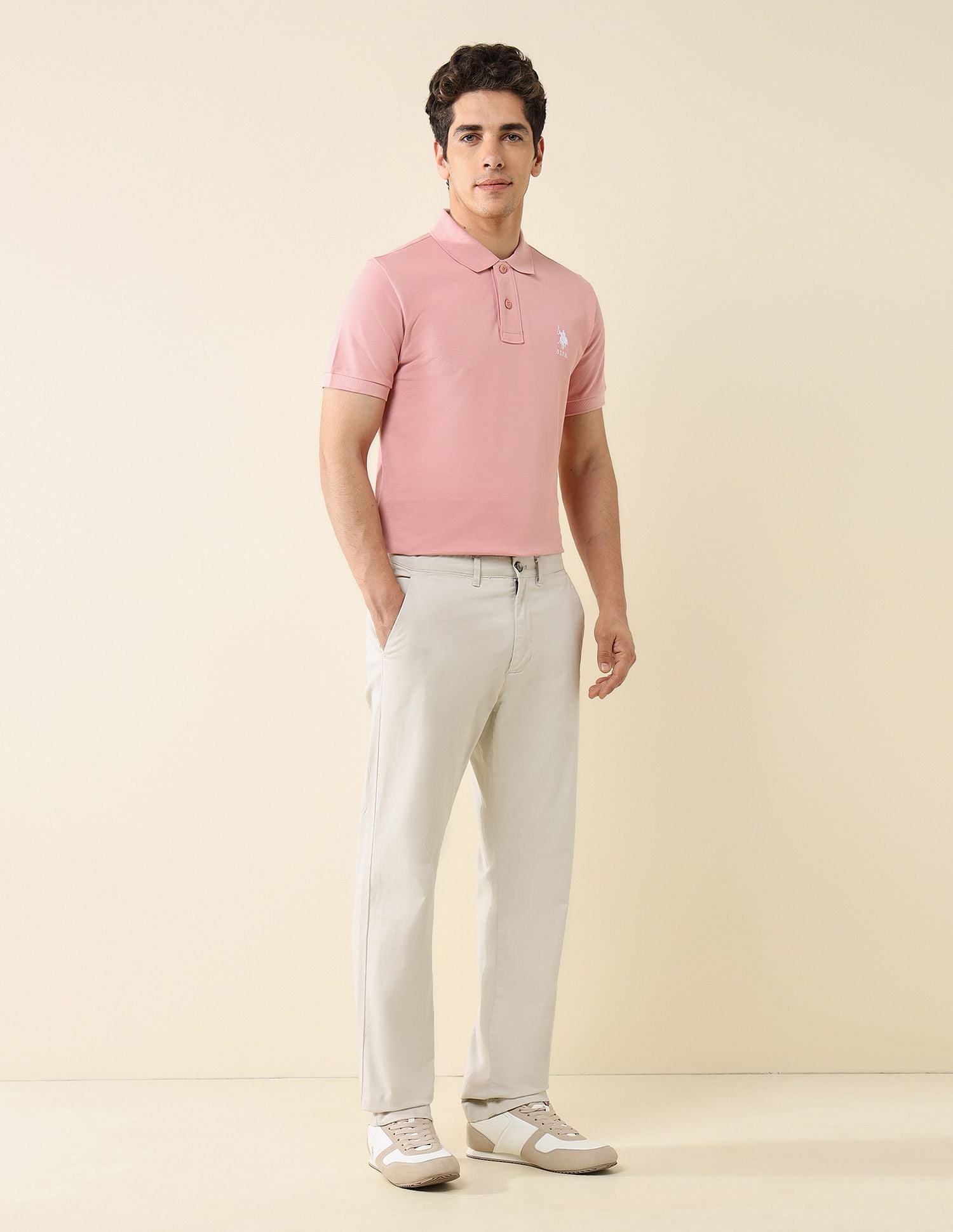 Pure Cotton Slim Fit Polo Shirt Light Pink - U.S. Polo Assn. India | Large