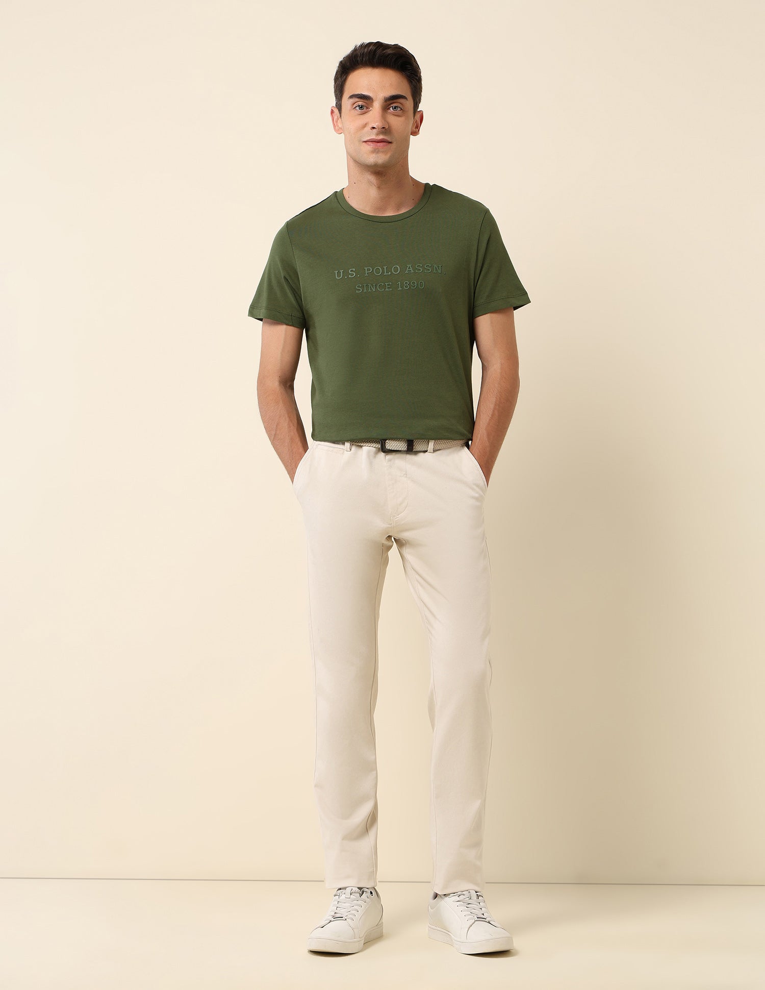 Slim Fit Brand Embossed T- Shirt Olive Green - U.S. Polo Assn. India | Large