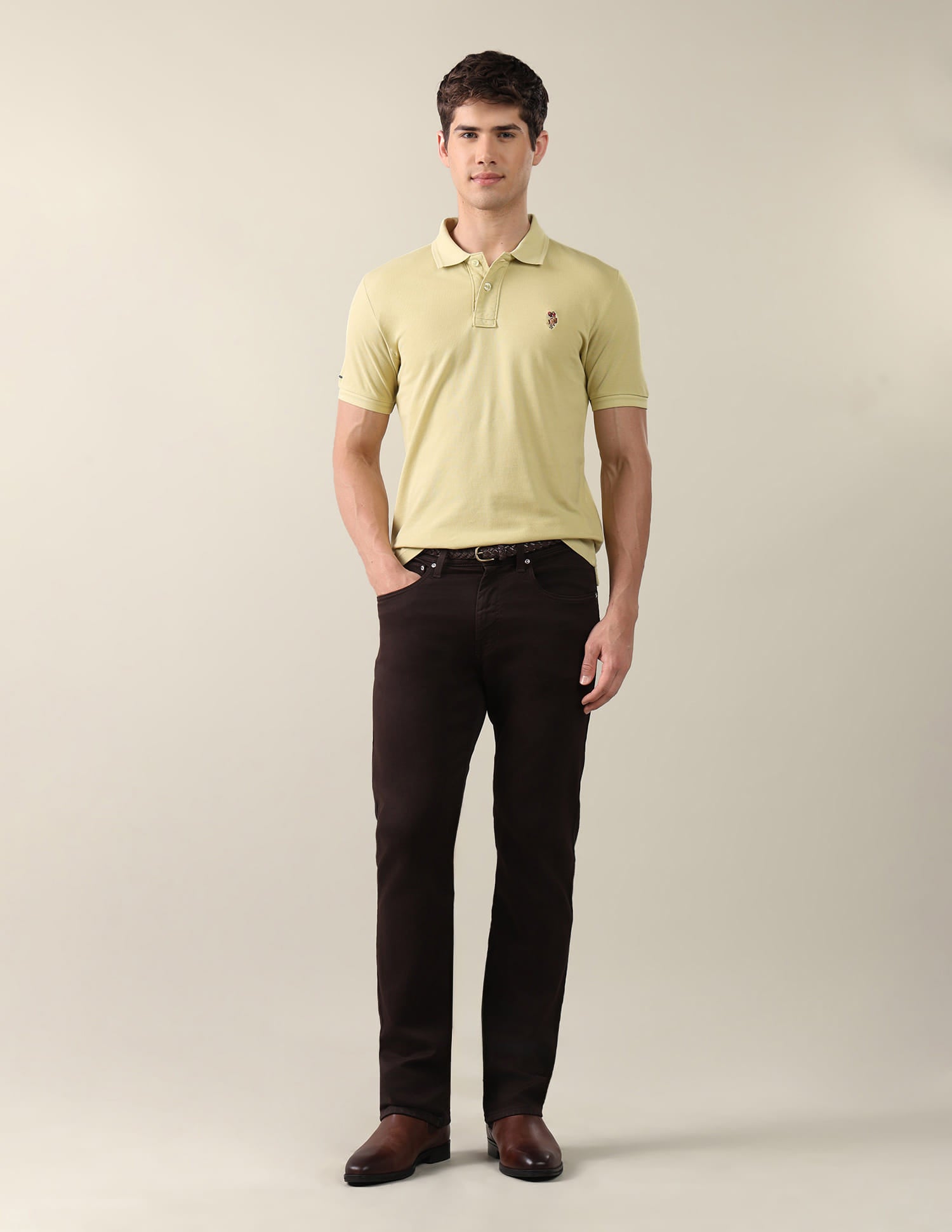Solid Slim Fit Polo Shirt Yellow - U.S. Polo Assn. India | Large