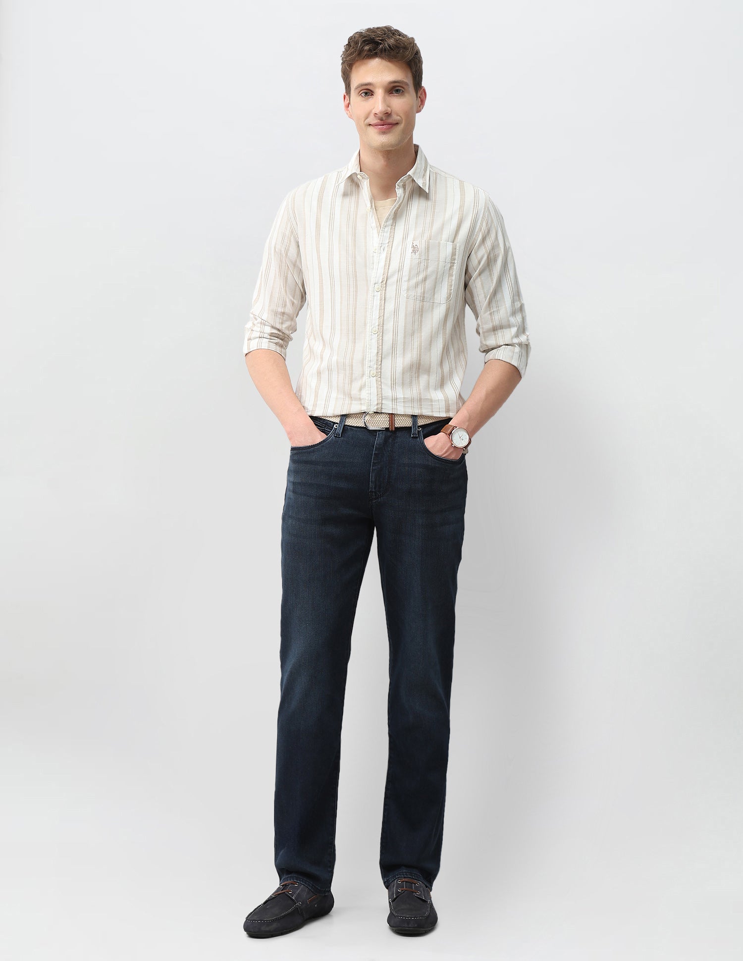 Vertical Striped Regular Fit Shirt Khaki - U.S. Polo Assn. India | Large