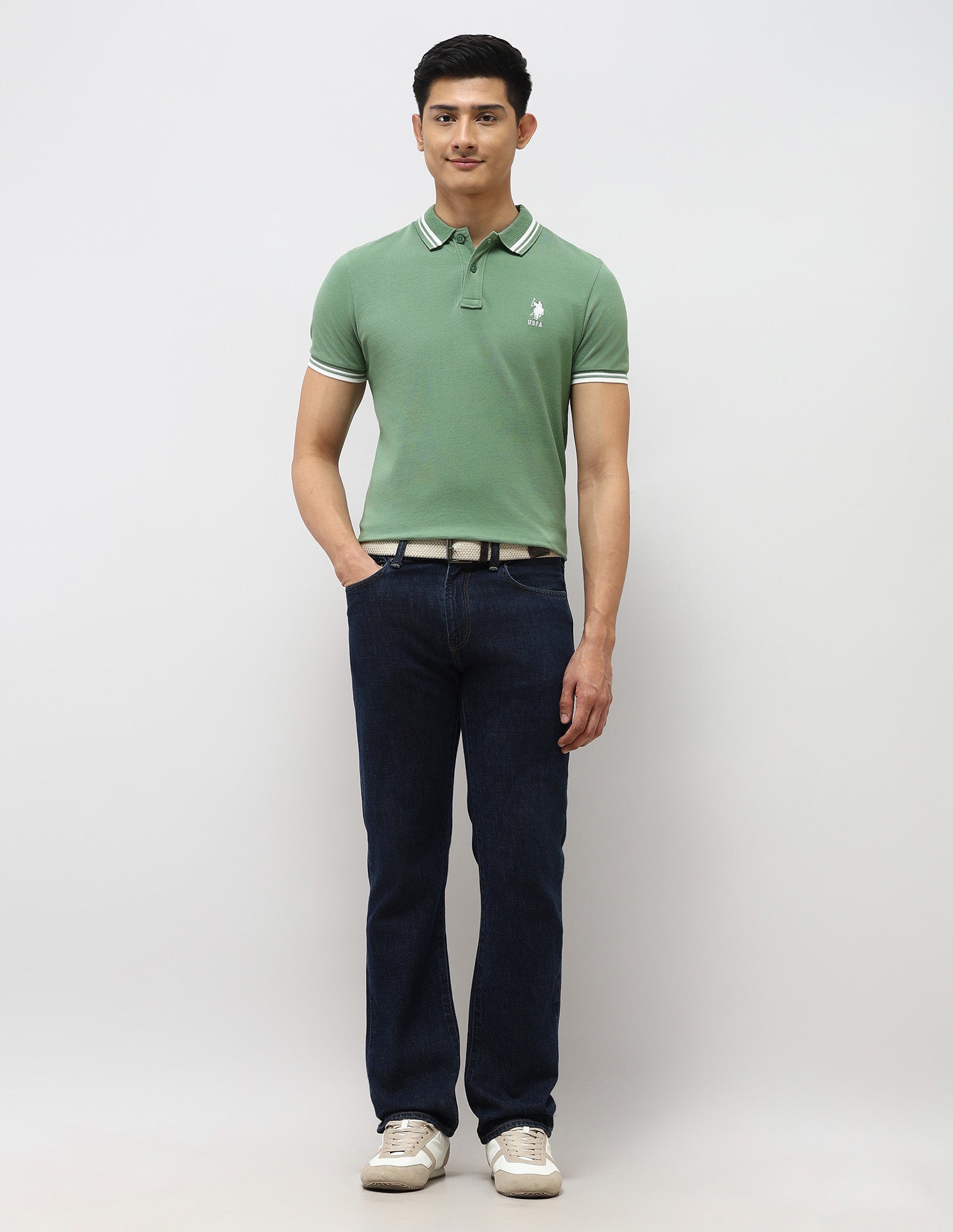 Pure Cotton Muscle Fit Polo Shirt Light Green - U.S. Polo Assn. India | Large
