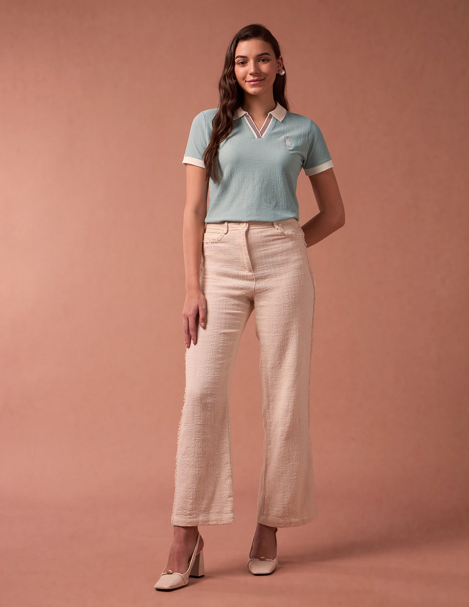 Contrast Collar Textured Polo Shirt Mint - U.S. POLO ASSN. | Large