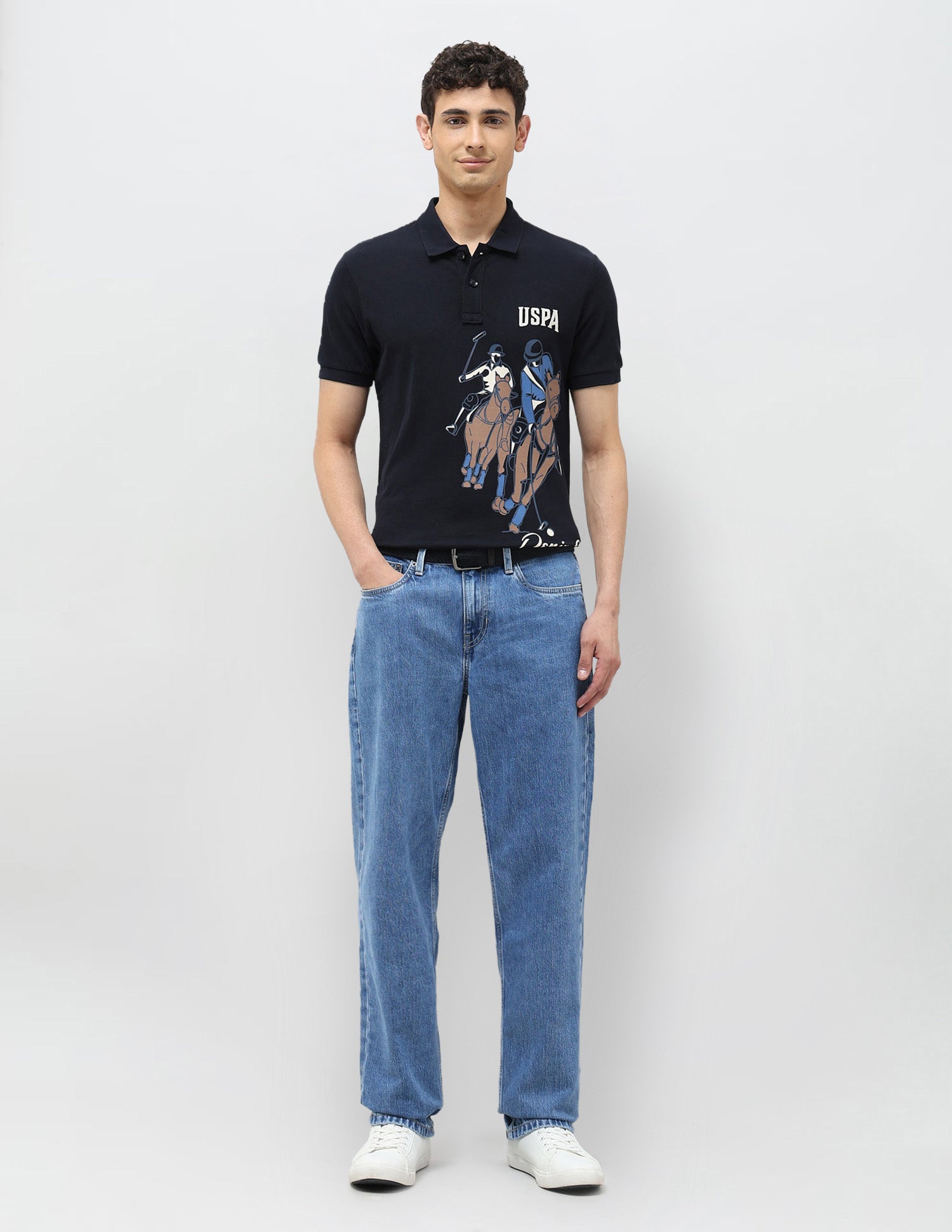 Graphic Printed Muscle Fit Polo shirt Navy - U.S. POLO ASSN. | Large