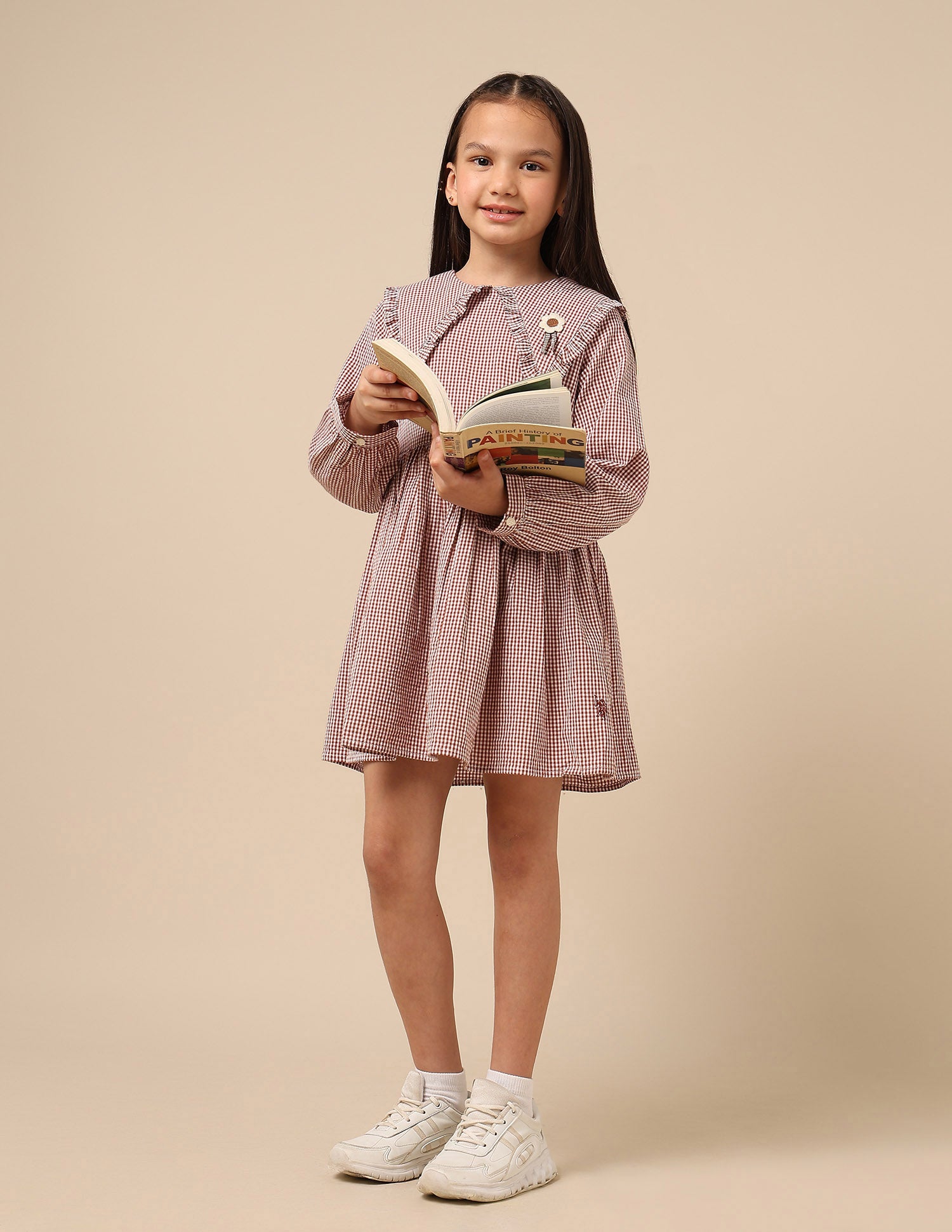 Girls Checked A-Line Dress Brown - U.S. POLO ASSN. | Large