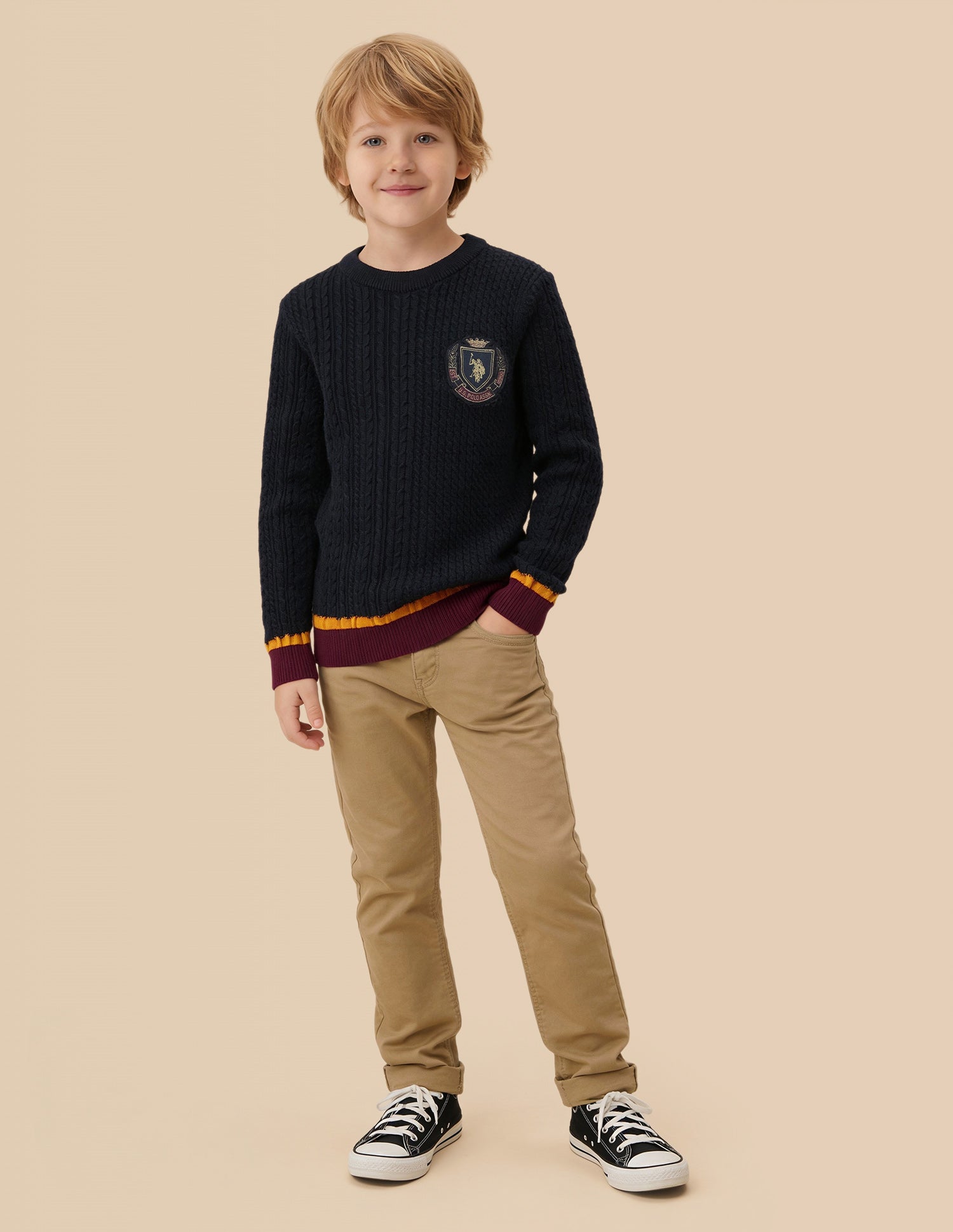 Boys Cable Knit Regular Fit Sweater Navy - U.S. Polo Assn. India | Large