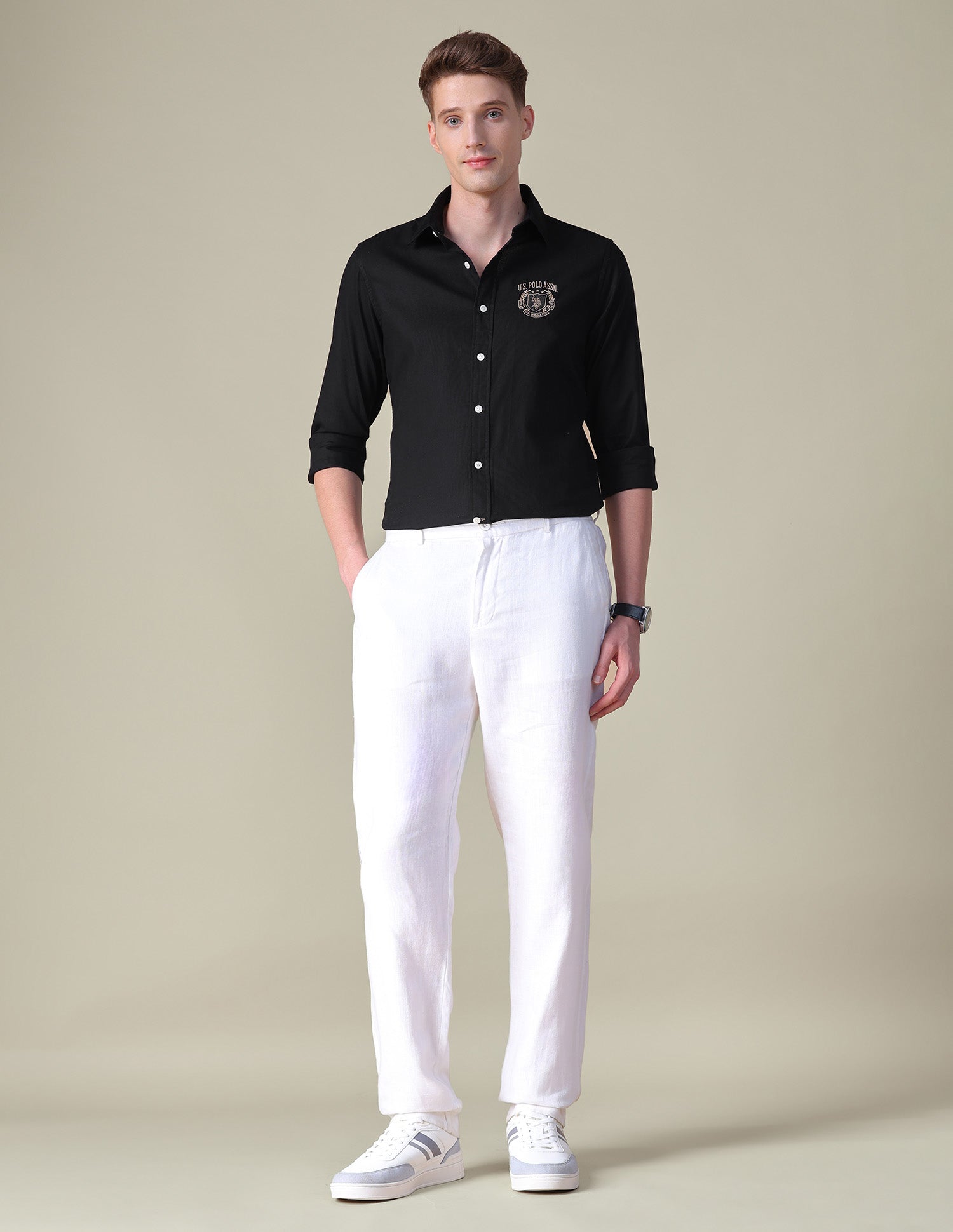 Dobby Tailored Fit Shirt Black - U.S. POLO ASSN. | Large