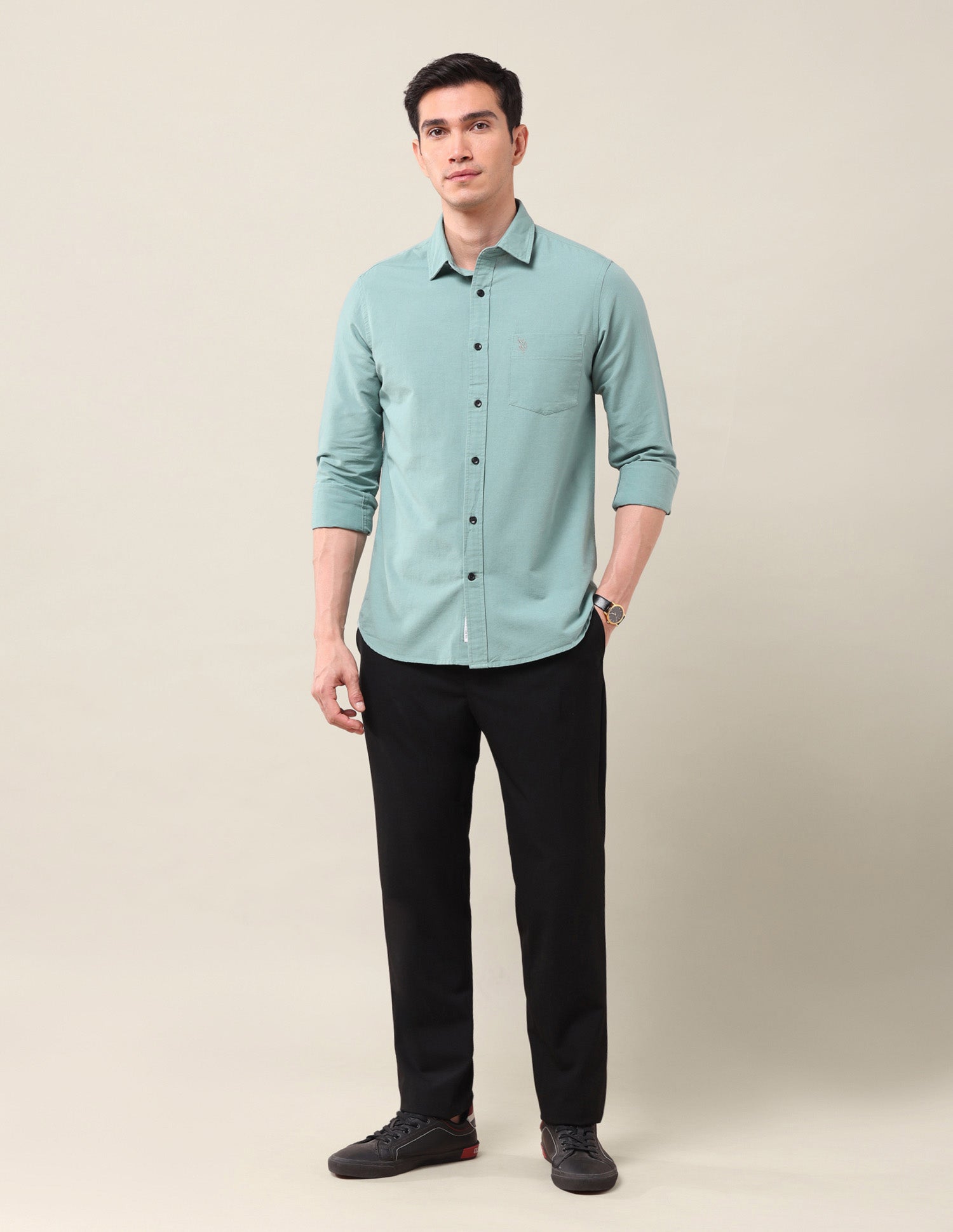 Tailored Fit Poplin Shirt Green - U.S. POLO ASSN. | Large