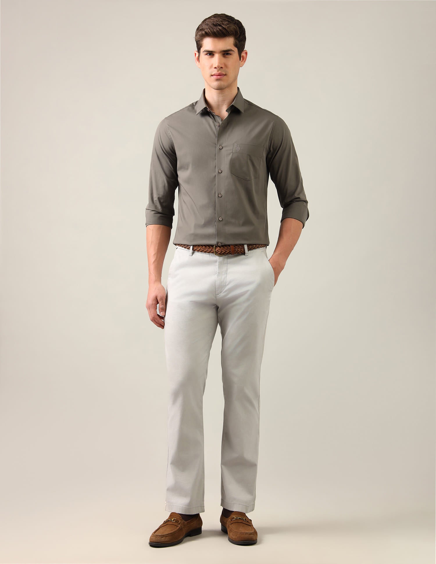 Tailored Fit Regular Shirt Brown - U.S. Polo Assn. India | Large