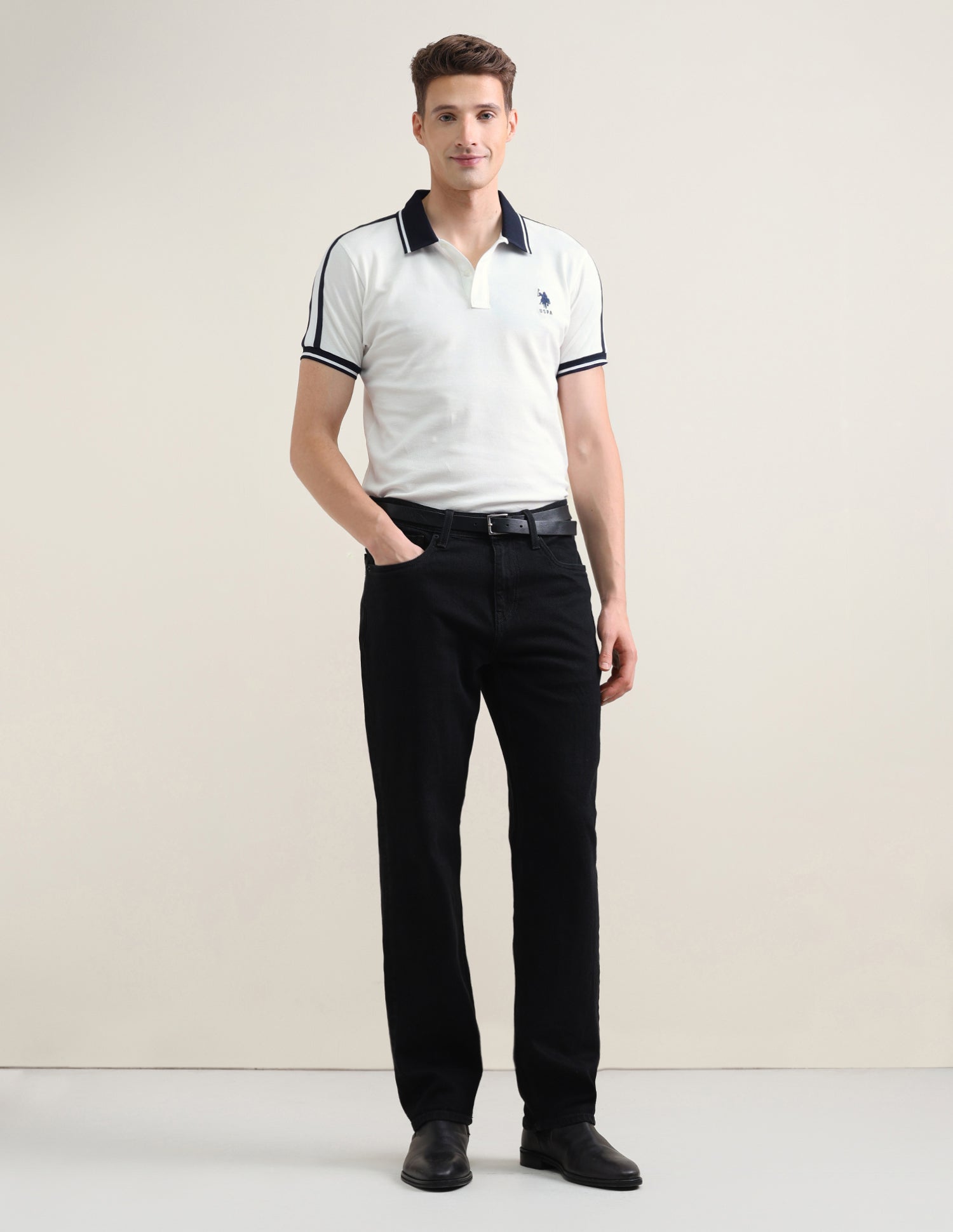 Solid Slim Fit Polo Shirt Off White - U.S. Polo Assn. India | Large
