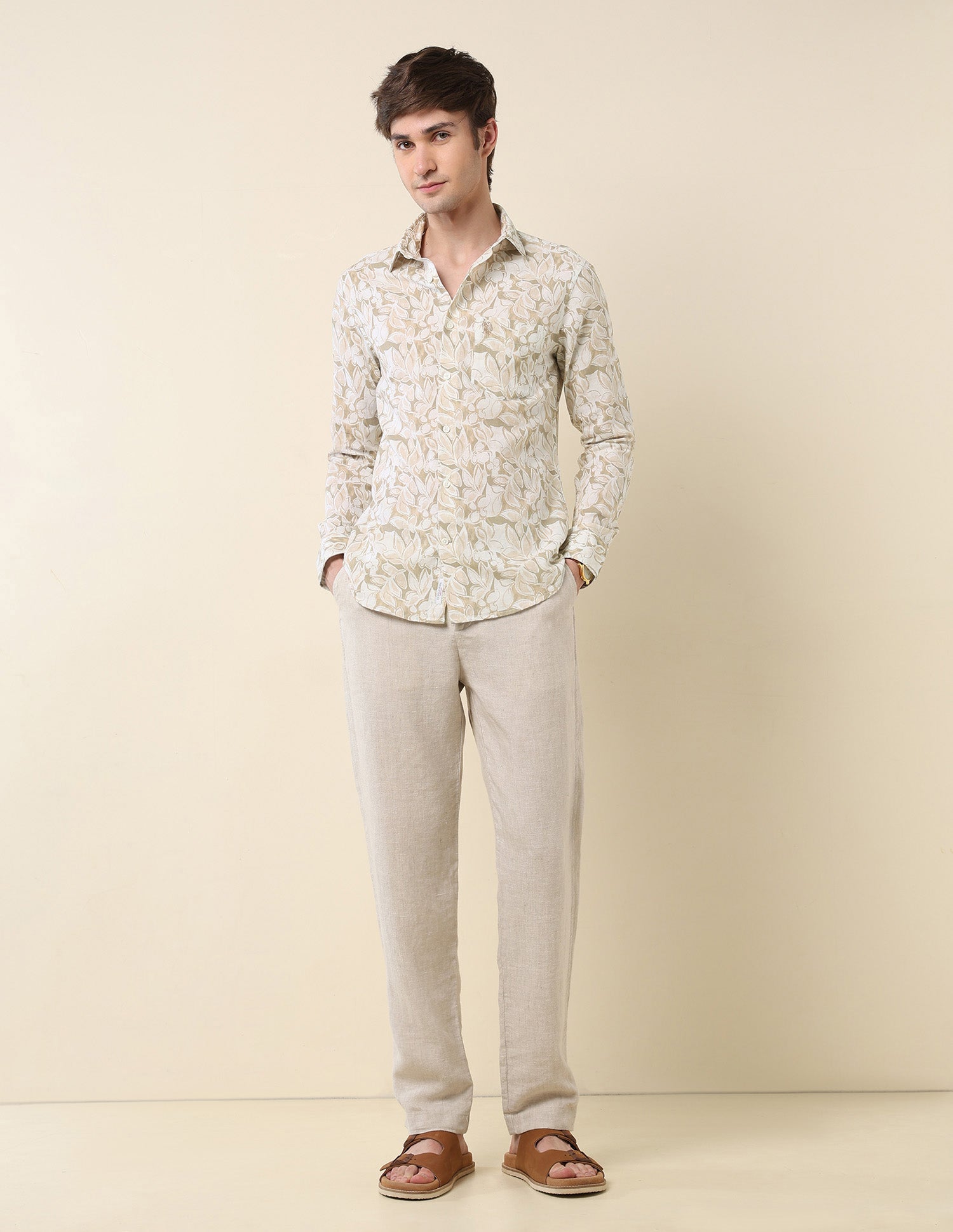 Tropical Printed Tailored Fit Shirt Light Olive - U.S. Polo Assn. India | Large
