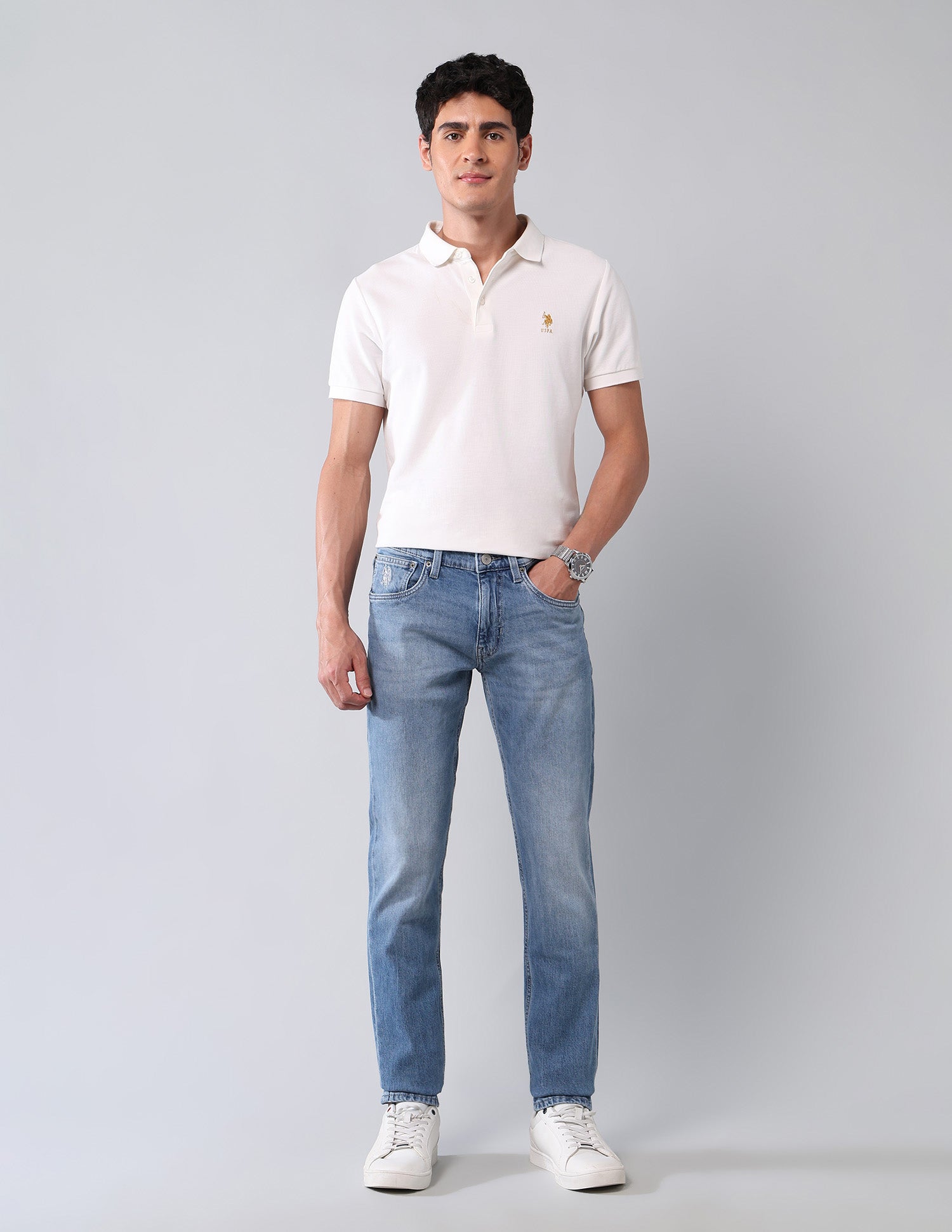 Brandon Slim Tapered Fit Vintage Jeans Mid Wash - U.S. Polo Assn. India | Large