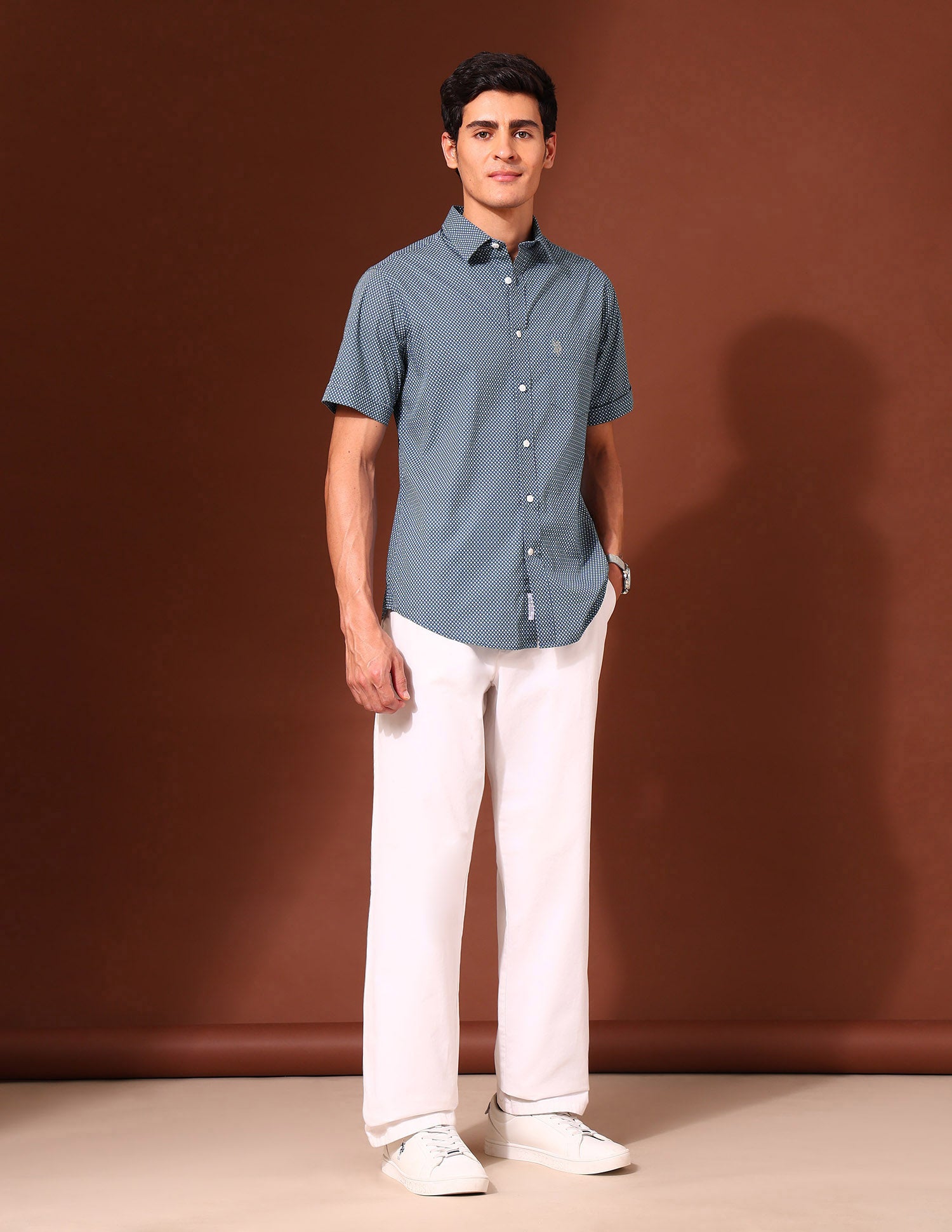 Geometric Printed Tailored Fit Shirt Blue - U.S. Polo Assn. India | Large