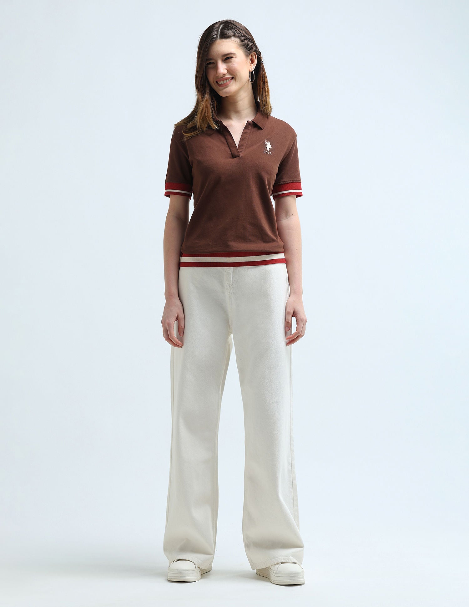 Boxy Fit Tipped Polo Shirt Brown - U.S. POLO ASSN. | Large