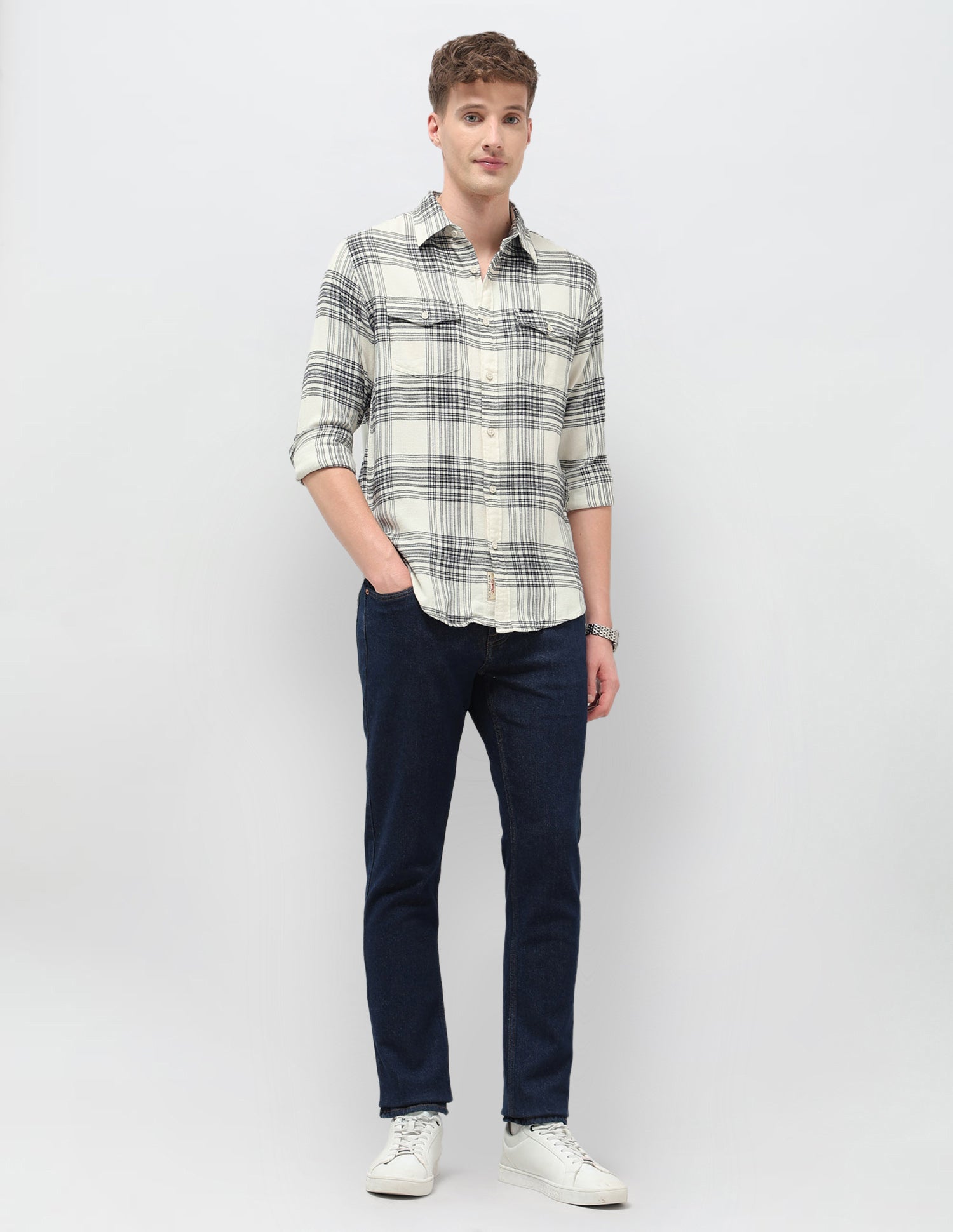 Tartan Checked Slim Fit Shirt Off White - U.S. POLO ASSN. | Large