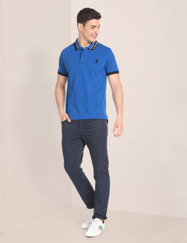 Buy Men Branded Collar Pique Polo Shirt Blue|U.S. Polo Assn. India
