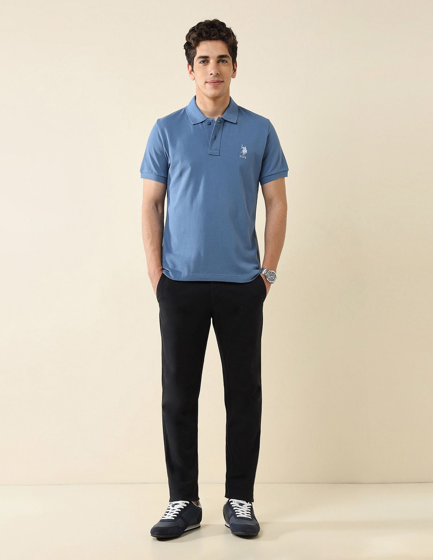 Pure Cotton Slim Fit Polo Shirt Blue - U.S. Polo Assn. India | Large